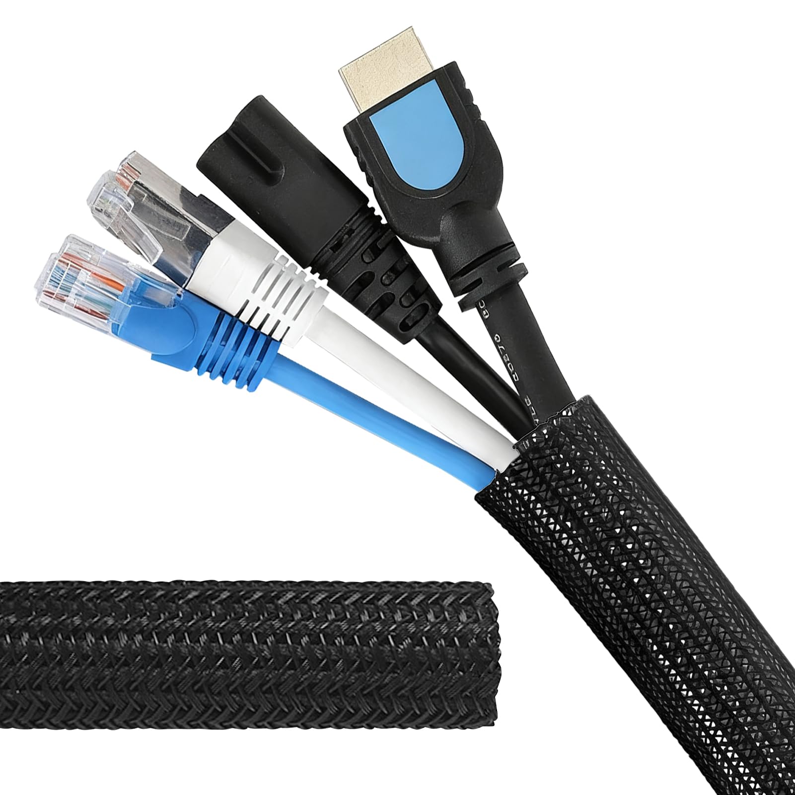 Cable Tidy Sleeve, 3m Self-Adhesive Cable Management Sleeve, Wire Protector and Organizer for PC TV Home Office (Black)