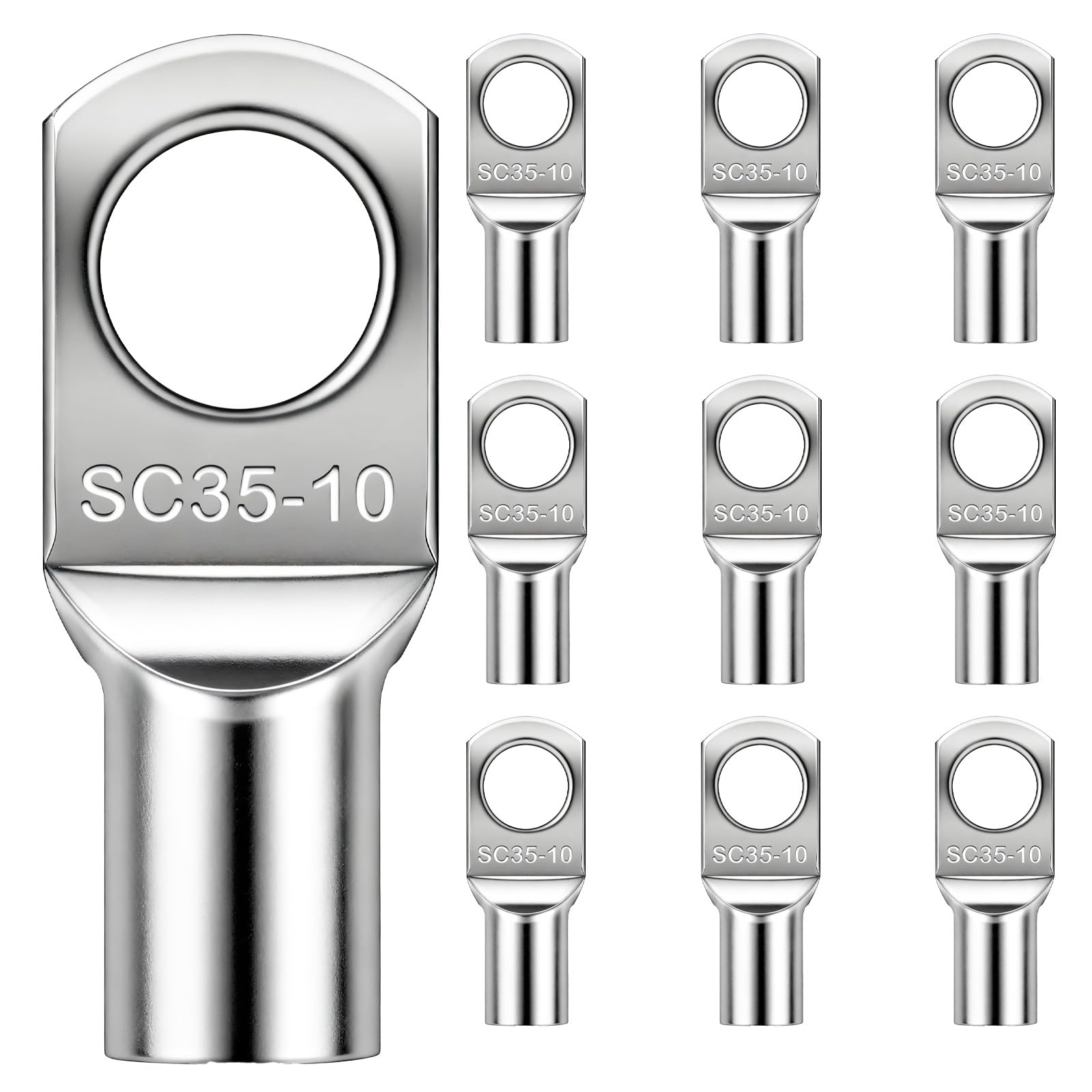 InYoHui 10PCS Copper Wire Lugs SC35-10 Tinned Ring Terminals 35mm M10