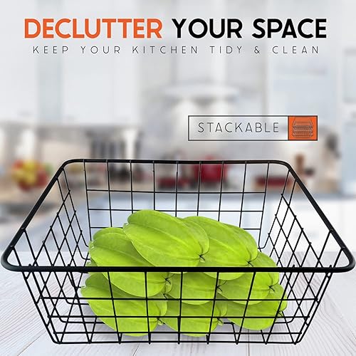 Miniatura 6 de Vlish 6 cestas de alambre gris, paquete de 6, manualidades de decoración de almacenamiento, juego de cestas organizadoras de cocina, ideal para el