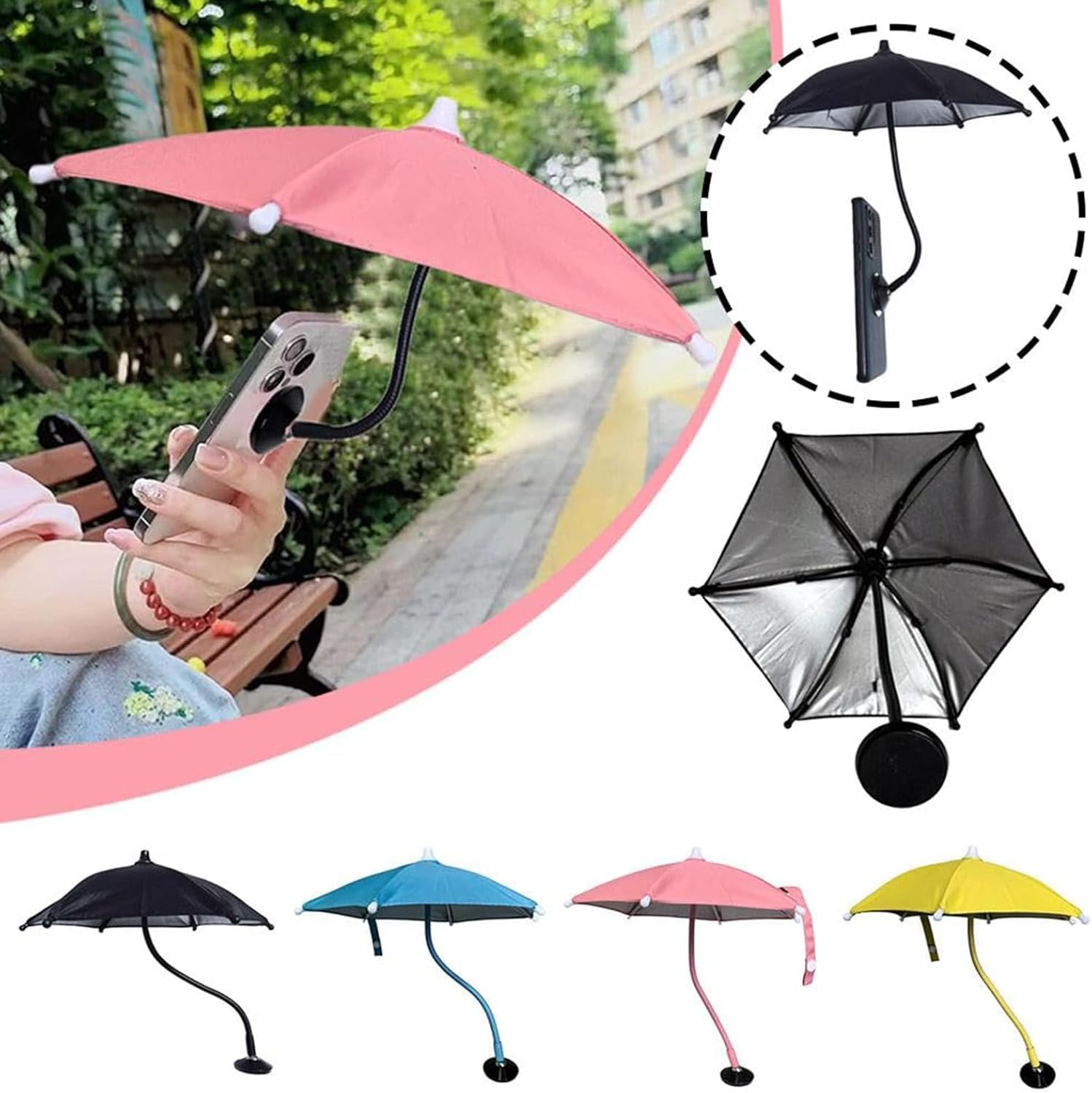 Magnetic Phone Umbrella for Sun iPhone, Cell Phone Umbrella Sun Shade Magnetic, Mini Umbrella for Phone, 360°Flexible Phone Umbrella Suction Cup Stand, Outdoor Phone Sun Shade