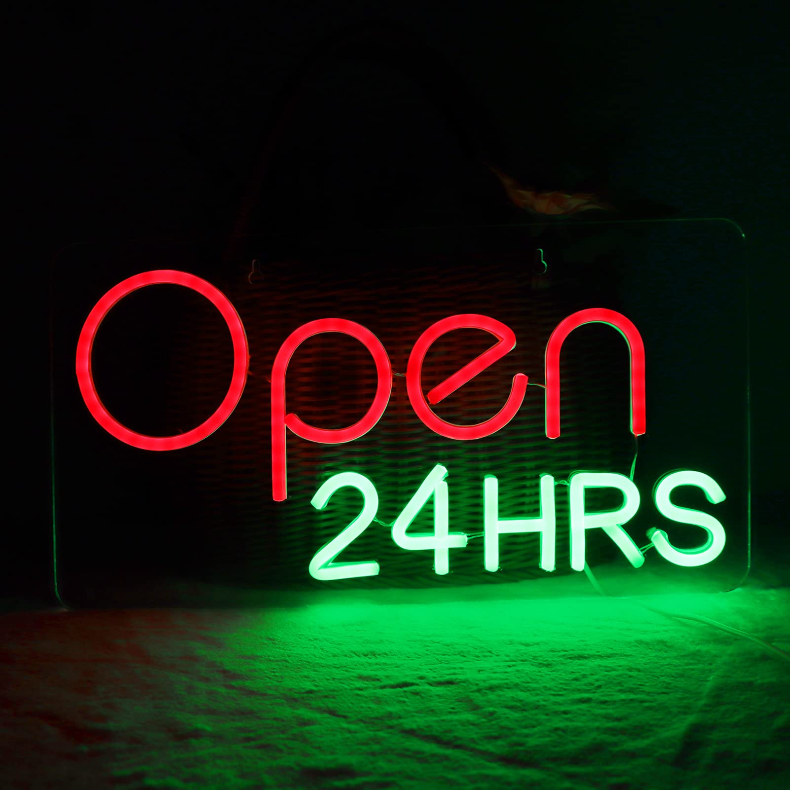 LED Open 24 HRS Neon Sign for Business Ultra Bright Electric Light Up Open Signs with ON/OFF Switch Adapter Neon Lights Energy Efficient 24 Hours Open Neon-Style Sign for Stores Shop Window Neon Signs For Wall Decor 16x9In
