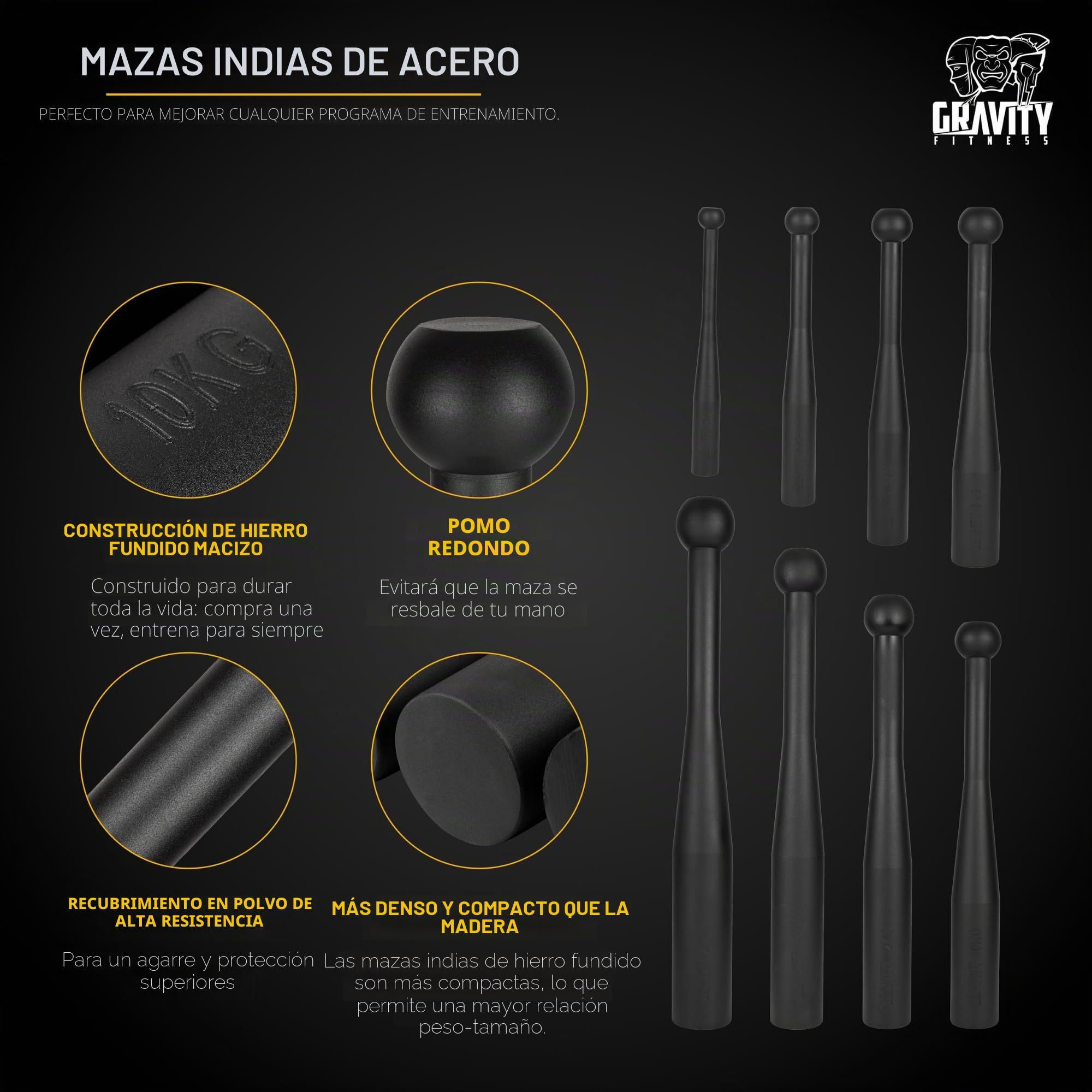 Gravity Fitness Palos indios de acero, palos de hierro fundido