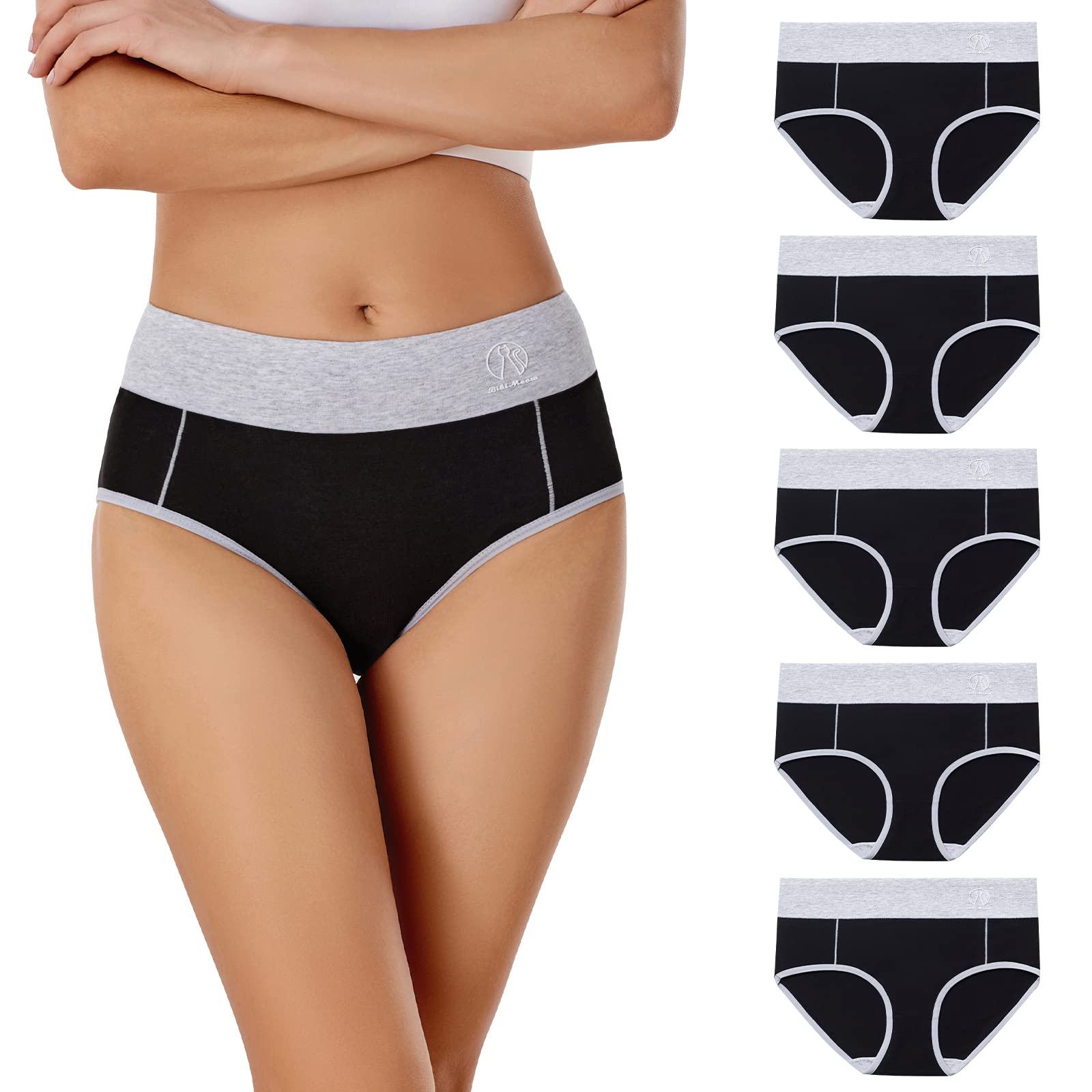 Womens Underwear High Waisted Cotton Briefs Stretch Panties Soft Full Coverage Underpants 5 Pack