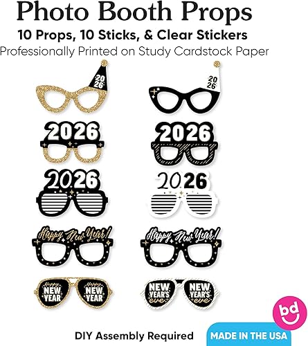 Miniatura 4 de Big Dot of Happiness Hola gafas de año nuevo – Tarjeta de papel 2026 NYE Party Photo Booth Props Kit – 10 unidades Disco Año Nuevo,Hola Año