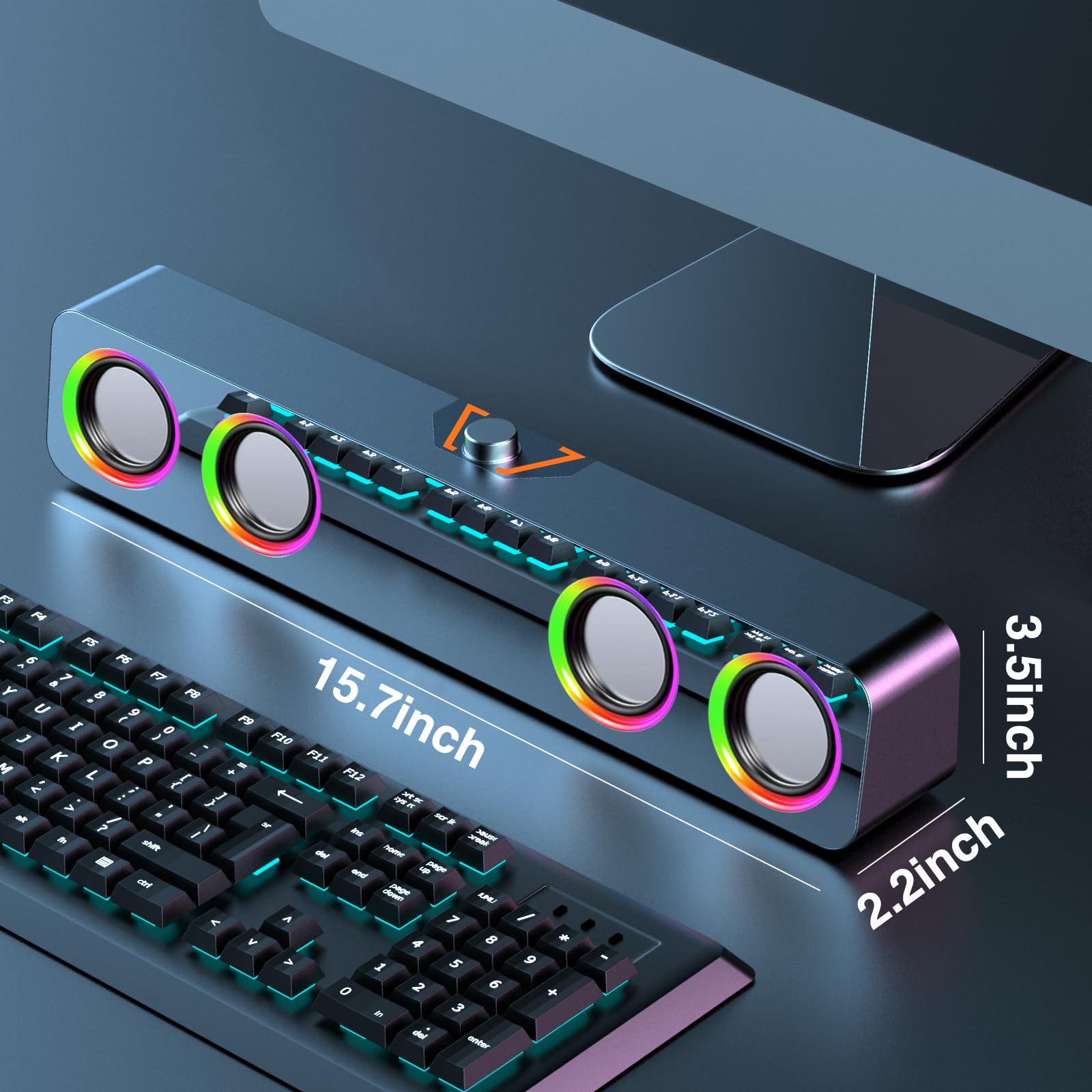 Elimavi Altoparlanti per PC desktop, altoparlanti a 2.0 canali con illuminazione RGB statica e controllo del volume, con ingresso da 3,5 mm e plug and play alimentato tramite USB, compatibile con