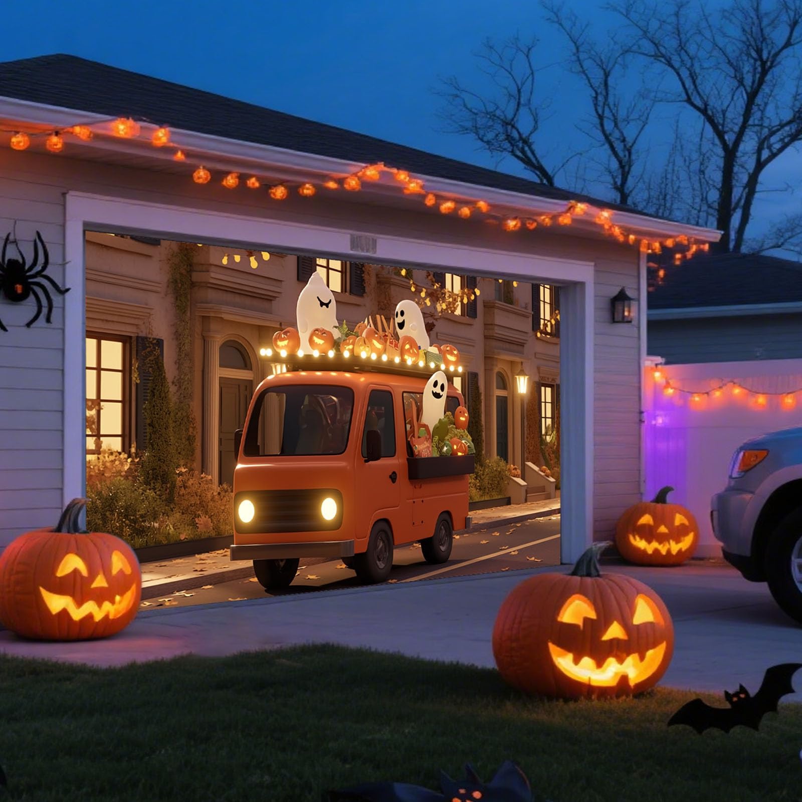 Letrero de patio con temática de Halloween para puerta de garaje cuenta con un diseño extraño e interesante que seguramente atraerá la atención de los invitados de truco o fiesta.