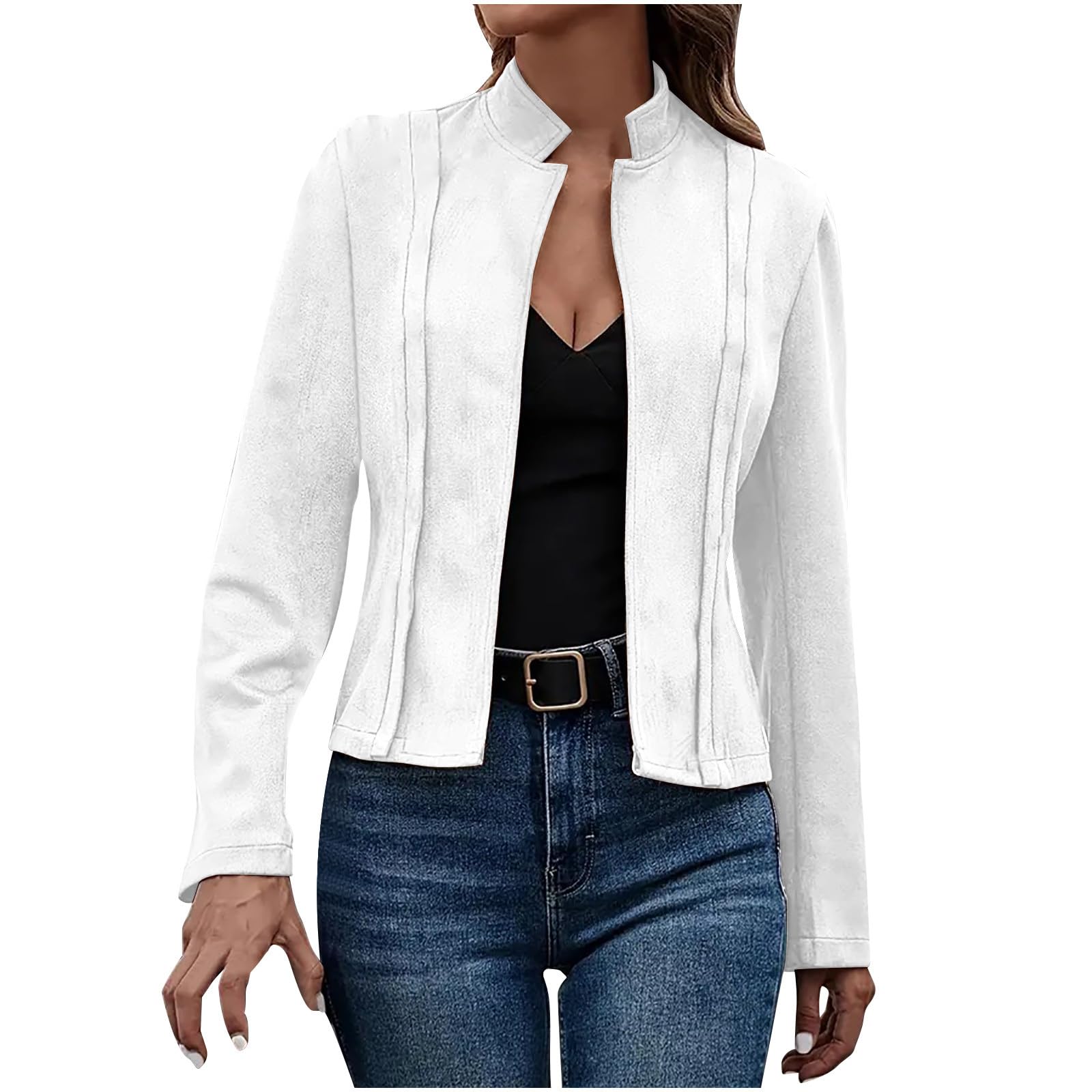 Suede Blazer Women 2025 Open Front Long Sleeve Blazer Jacket Stand Collar Solid Casual Cropped Fashion Coat