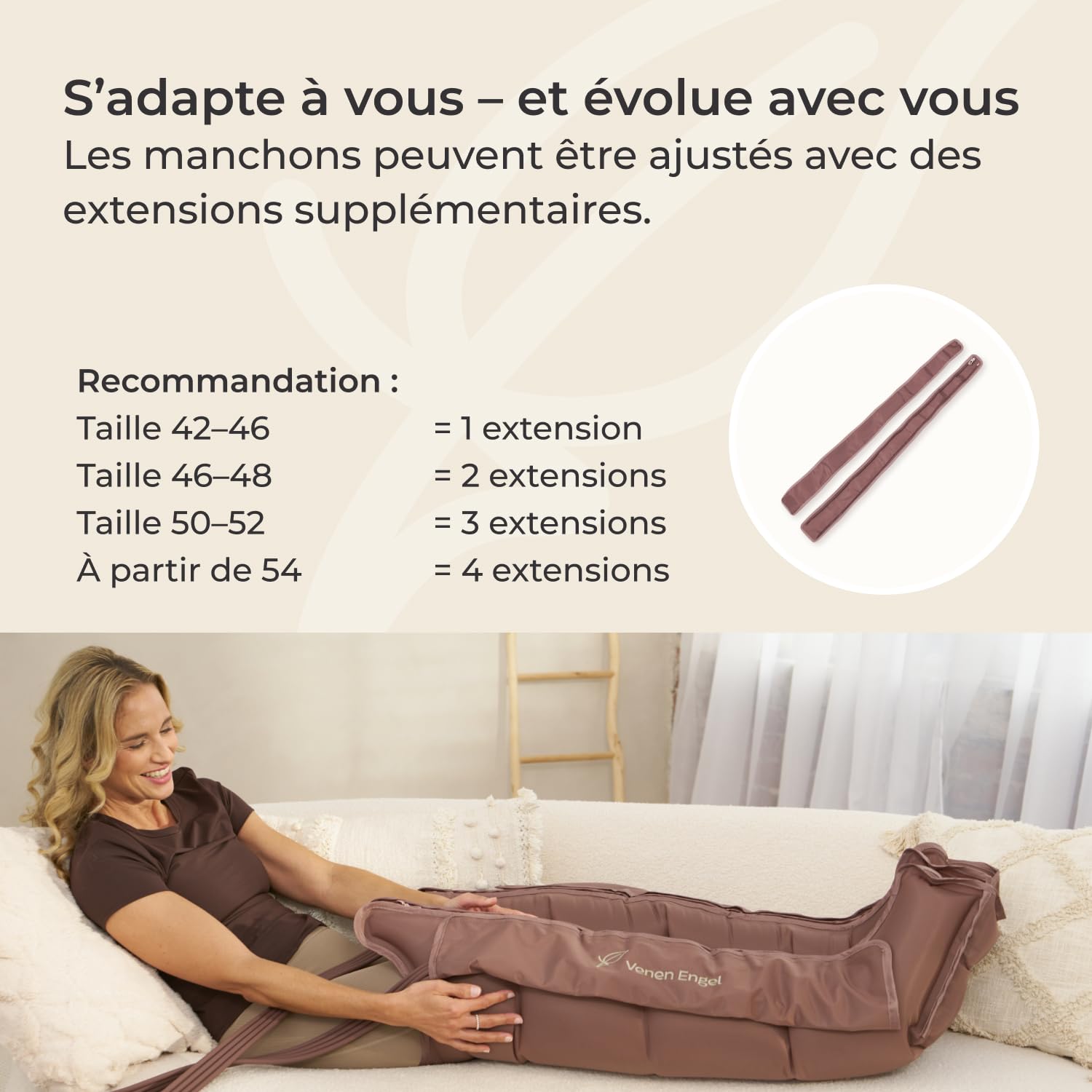 Venen Engel Mini – Appareil de massage par compression pour jambes | 4 chambres à air | Massage des pieds aux cuisses pour jambes légères