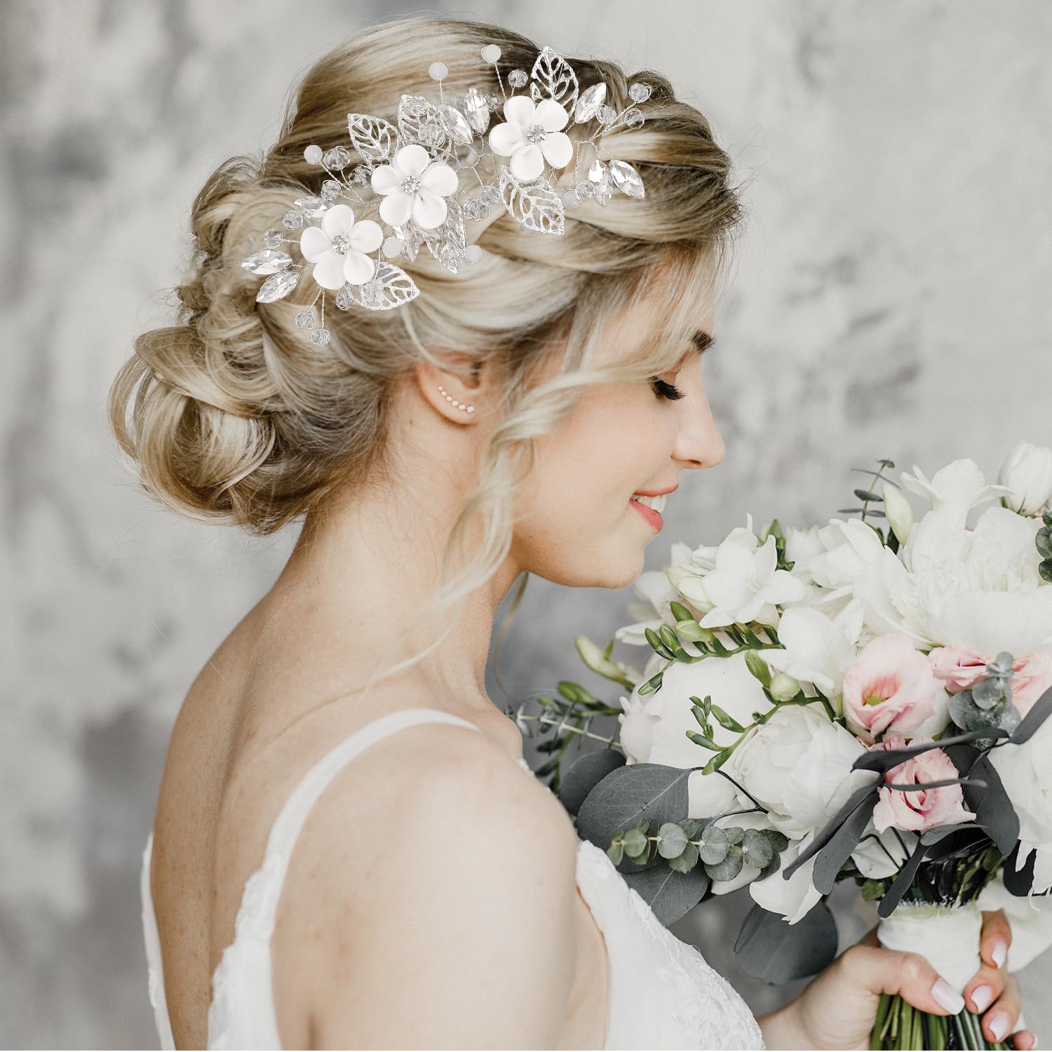Bridal Wedding Hair Combs, Hair Vine with Flowers - Elegant Hairpiece for Women and Girls Wedding Accessories(Silver) - Image 4