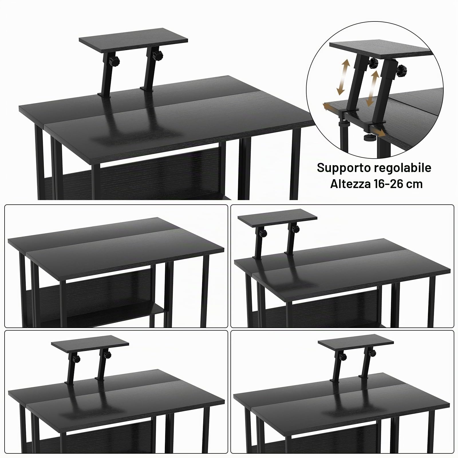 Scrivania Salvaspazio, Scrivania Computercon 6 Ruote, Scrivania Richiudibile, Struttura in Metallo, Moderna e Semplice per ufficio, Studio, Camera da Letto 80x58x75 cm