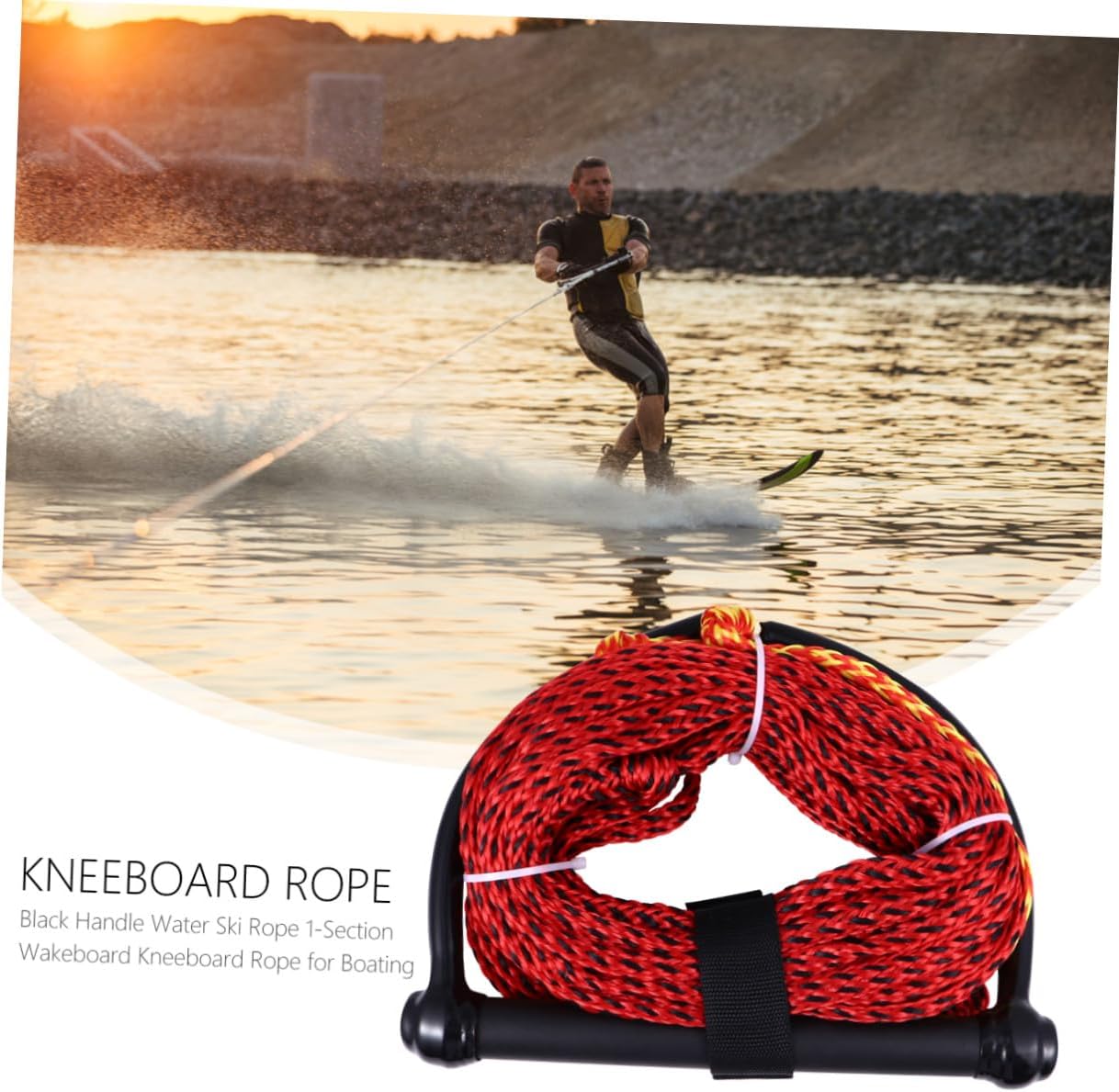 Black Handle Water Ski Rope 1-Section Towable Boating Rope for Wakeboarding Kneeboarding Watersports Random Color