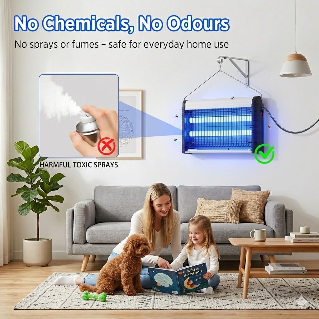 Insektenvernichter Elektrisch 35W, UV Mückenlampe 4000V mit 395nm Licht, Elektrische Fliegenfalle gegen Mücken,Fliegen & Motten