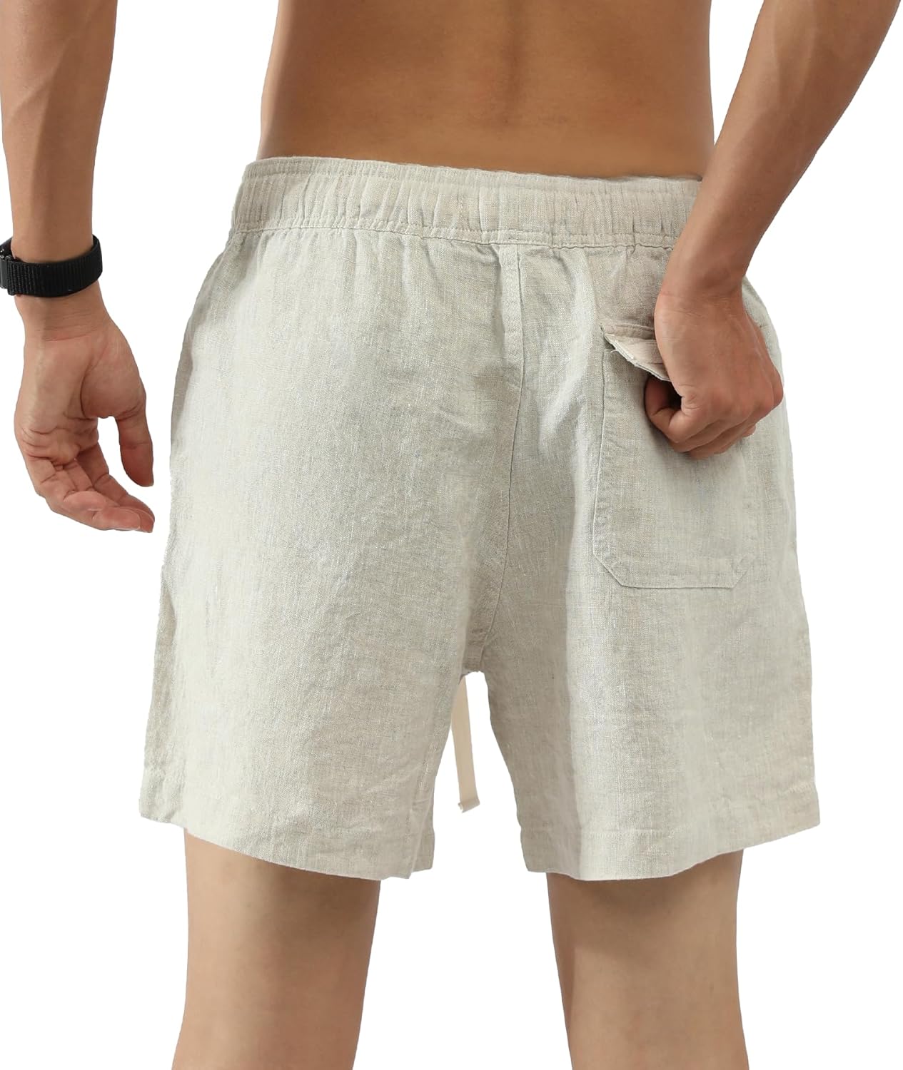 Mens 100% Linen Shorts 5.5 Inch Inseam Relaxed Fit Casual Lounge Shorts with Elastic Drawstring Waist and Pockets