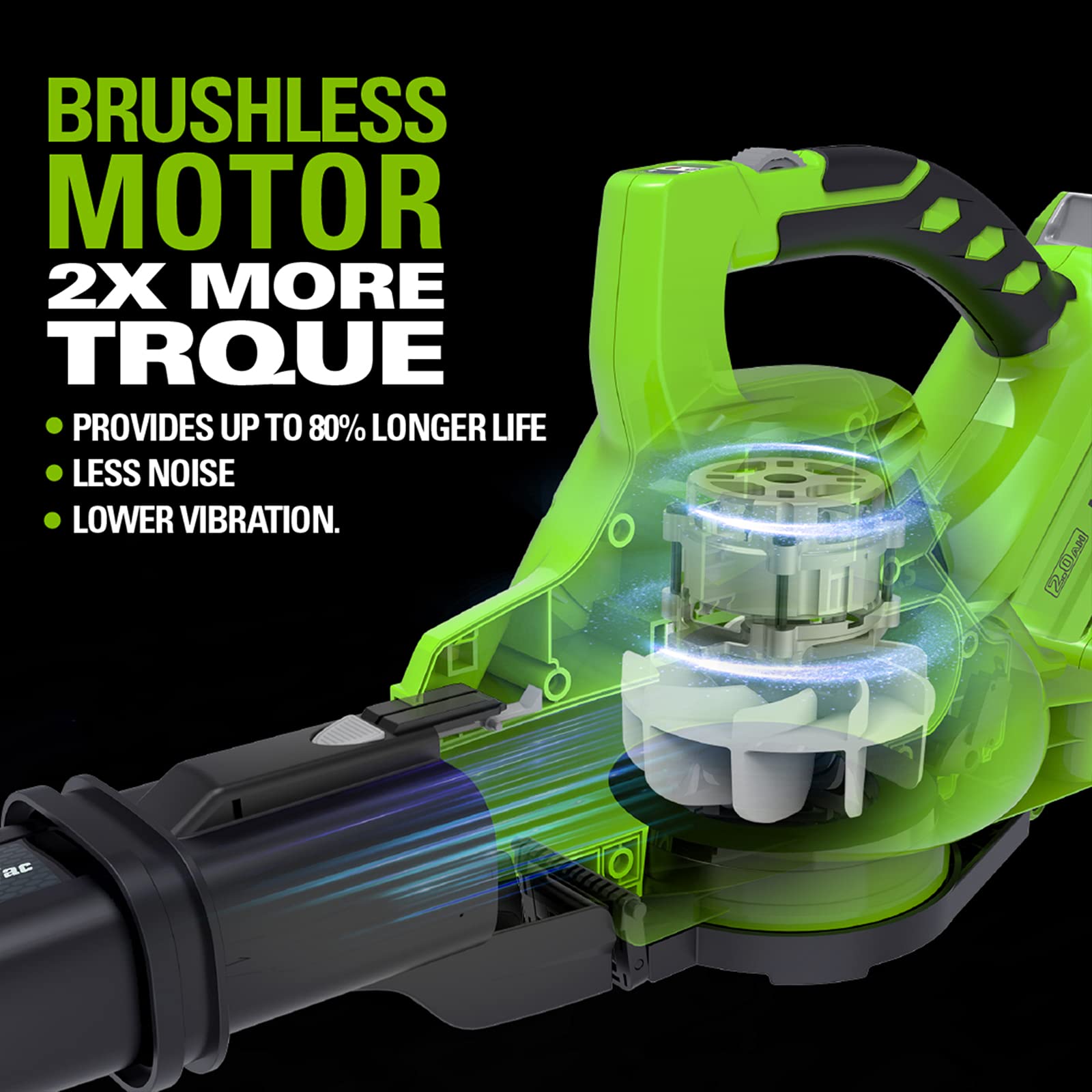 Greenworks 48V(24V x 2) Akku Laubsauger / Laubbläser mit Schultergurt, bürstenloser Motor, 322 km/h, 9 m³/min, 45L Fangsack, zwei 4Ah Batterien & Ladegerät, 3 Jahre Garantie GD24X2BVK4X
