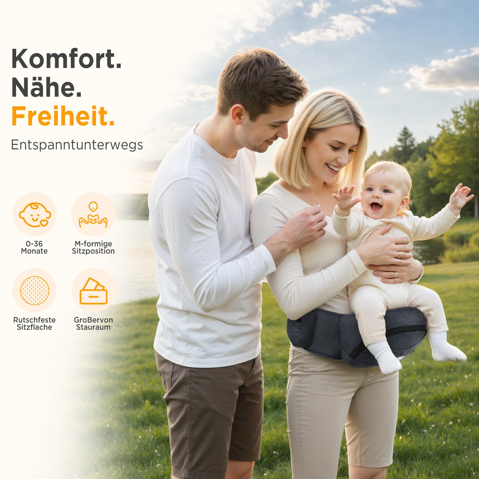 GAGAKU Porte-bébé Siège de Hanche Ergonomique Porte bébé, avec compartiment de rangement, pour les enfants de 0 à 36 mois et les nouveau-nés - Gris foncé
