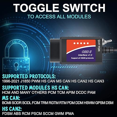 Miniatura 5 de ELM327 Adaptador USB OBD2 Escáner para Windows, ELMconfig FoCCCus Herramienta de diagnóstico con MS-Can/HS-Can Switch para Ford Lincoln Mazda