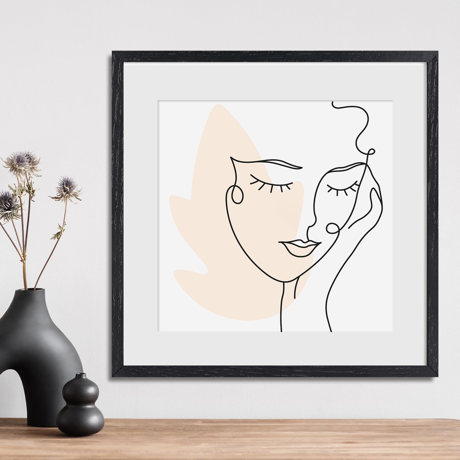 puthiac Czarne ramki na zdjęcia na ścianę 16 x 16 cm, minimalistyczne ramki z drewna dębowego, 40 x 40 cm, drewno, naturalne lite drewniane ramki na zdjęcia do sztuki ściennej (3 szt., czarne)