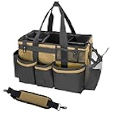 Wearable Cleaning Caddy Organizer with Handle & Shoulder Straps for Housekeepers, Under Sink & Car Cleaning Tool Organizer Bag with 4 Foldable Dividers (Tan)