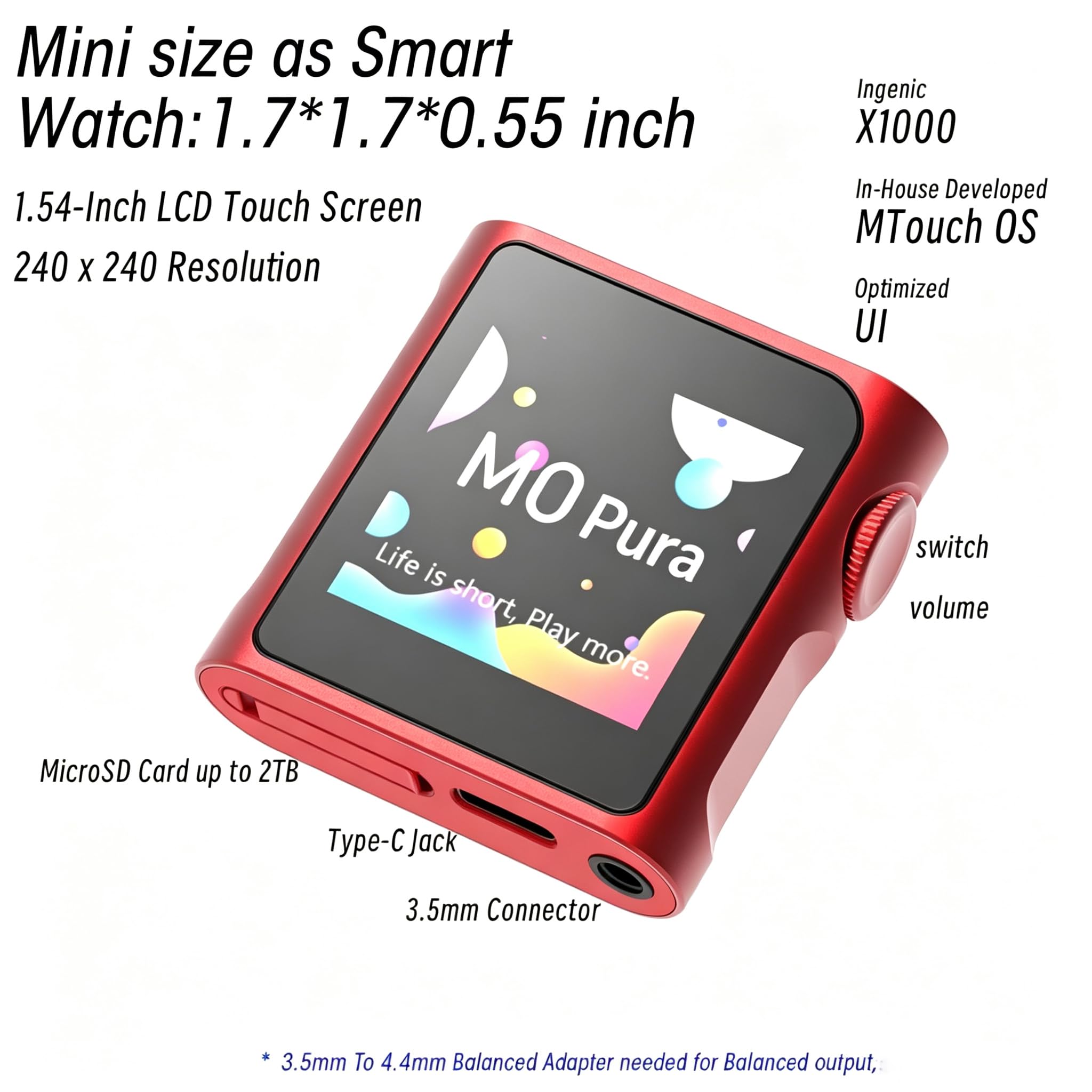 SHANLING M0 Pro MP3-Player, tragbarer Hi-Res-Musik-Player, 2 x ES9219C DAC, Zwei-Wege-Bluetooth 5.0 LDAC/SBC/AAC, 3,5 mm/Typ-C-Buchse, unterstützt USB-Digital-Audio, 384 kHz / 32 Bit, 236 mW bei 32
