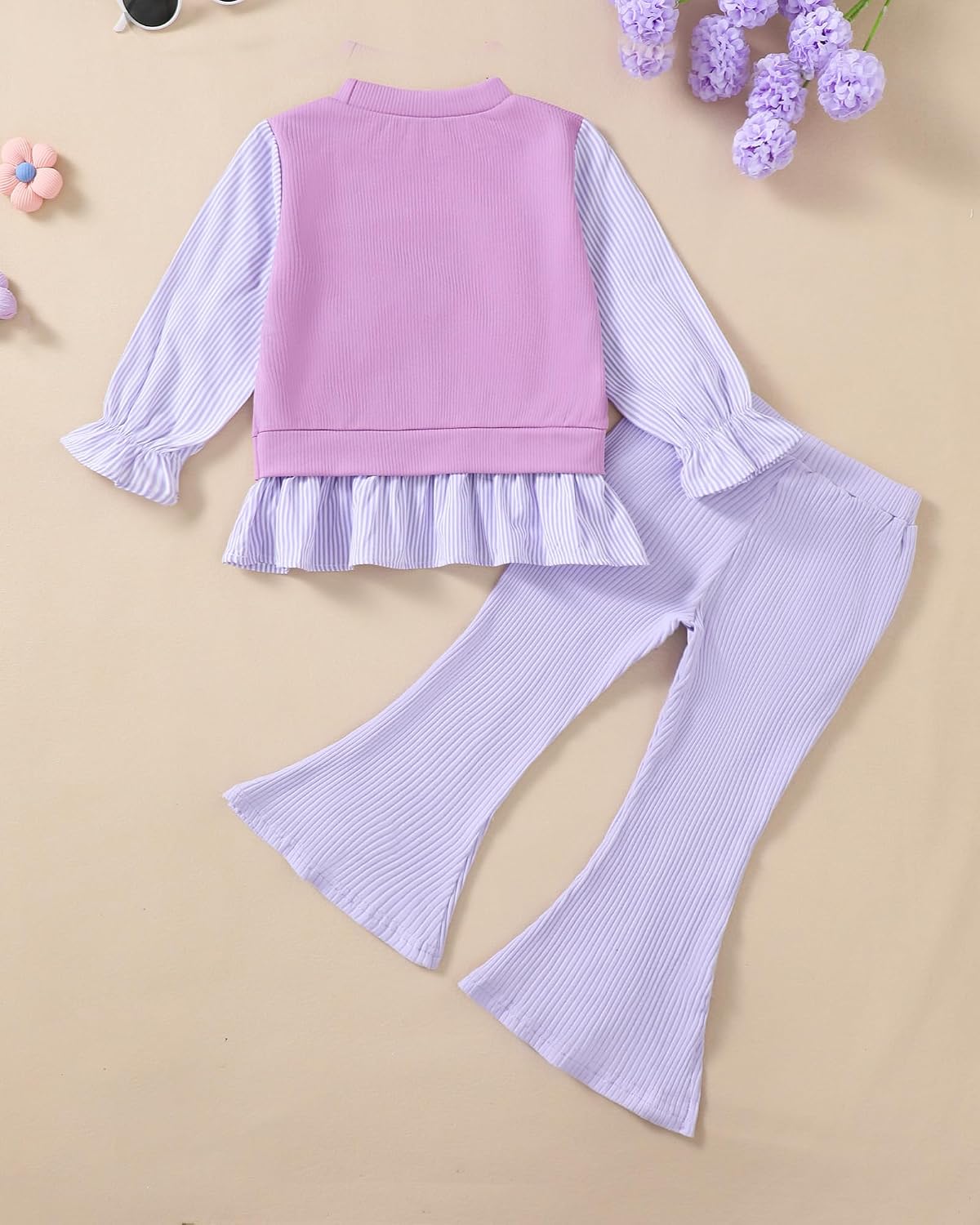 Kucnuzki Toddler Girl Clothes 3T 4T Girls Winter Clothes Fall Outfits Floral Sweatshirt and Flare Pants Clothing Set 2 Piece