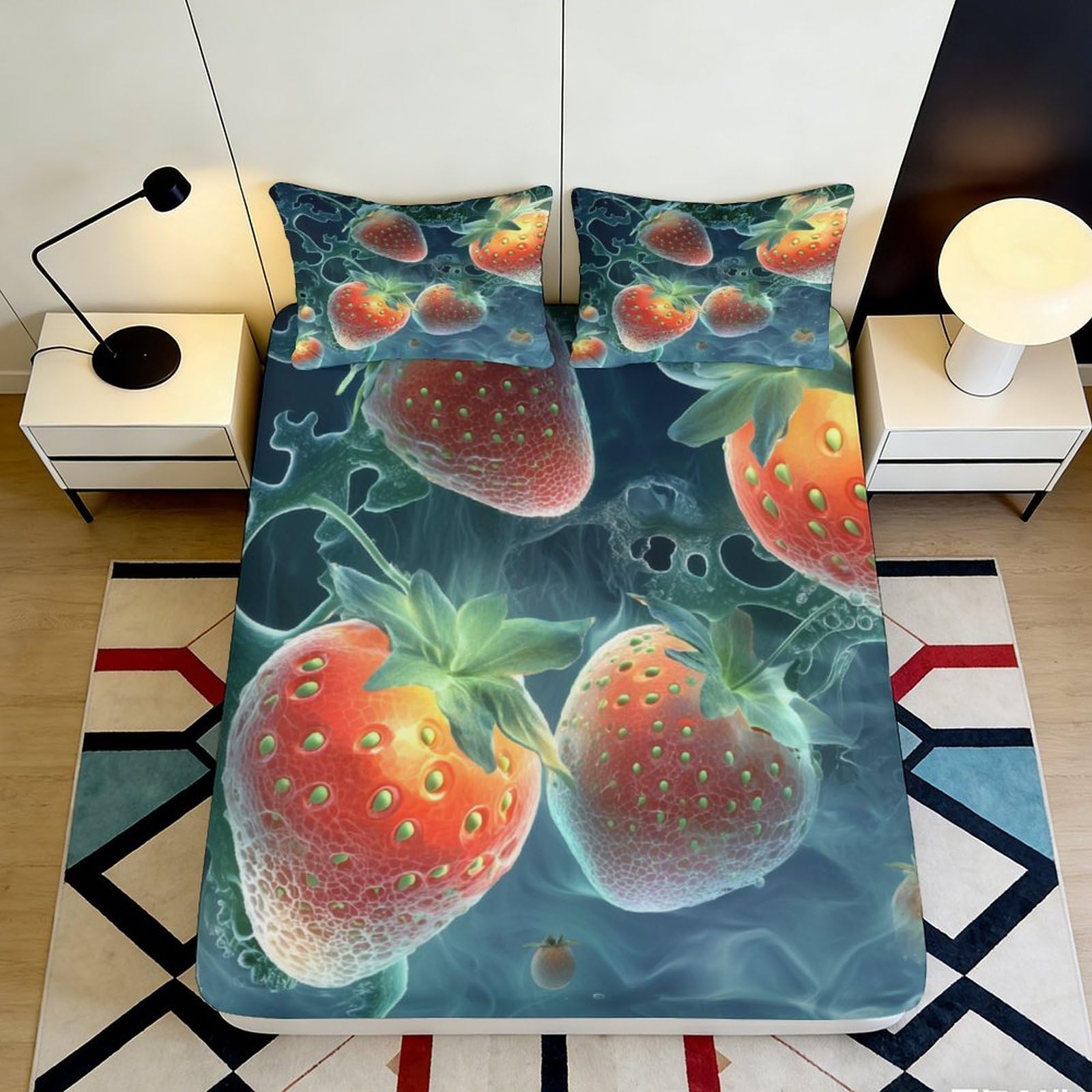 3D Printed Strawberry Fitted Sheet Microfiber Soft Bedroom Decor Fruit Pattern Mattress Cover for Home Dorm 90x200x25cm