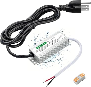 12V LED Power Supply 24W, LED Driver 1.25A Waterproof IP67, 120V AC to 12V DC Converter with US 3-Prong Plug and 4.9ft Cord, for LED Strip, Landscape, Garden, and Outdoor Lighting