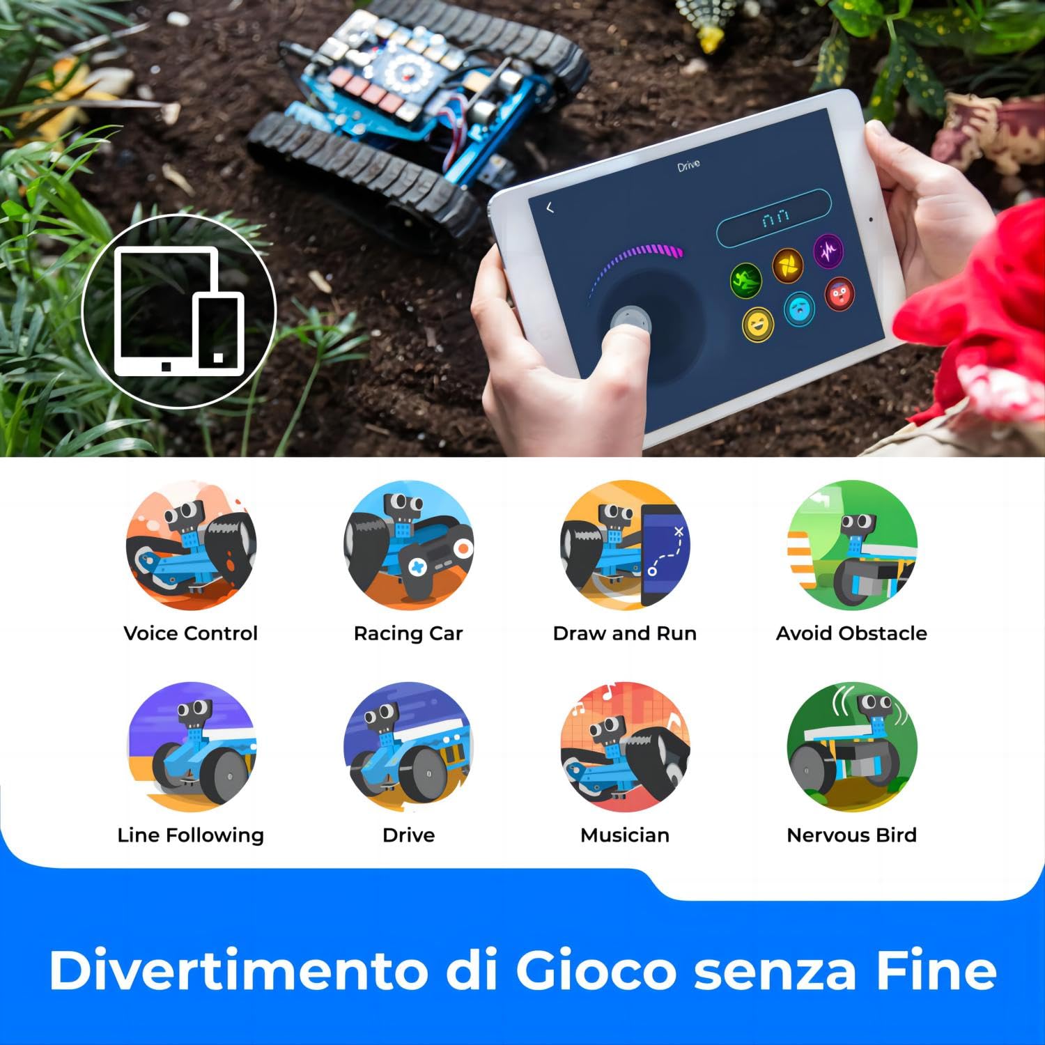 Makeblock mbot Ranger Robot Programmabile Bambini, Kit Robotica Educativa Cingolato 3 in 1, Coding Robot Giocattolo Compatibile con Programmazione Scratch e Arduino, Regali per Bambini 10 Anni+