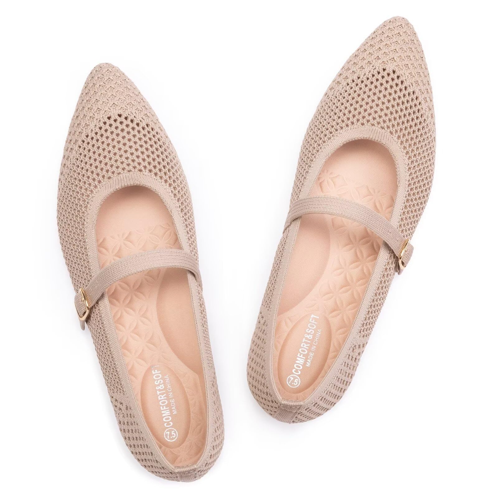 Frank Mully Damen-Mary-Jane-Schuhe aus Netzstoff Spitze Zehenpartie leicht mit verstellbarem Ristriemen gestrickte Flache Schuhe für Damen