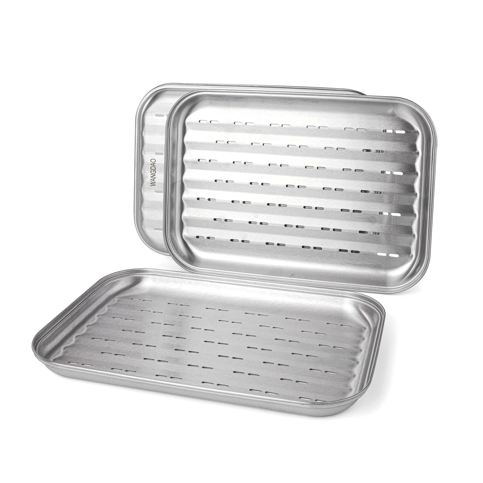 WANGDAO Stainless Steel Grill Toppers Grid (set of 3), Grill Serving Pans, Roasting Grill Trays, all in Same Dimensions, 13.6”X9.65“, Dishwasher Safe
