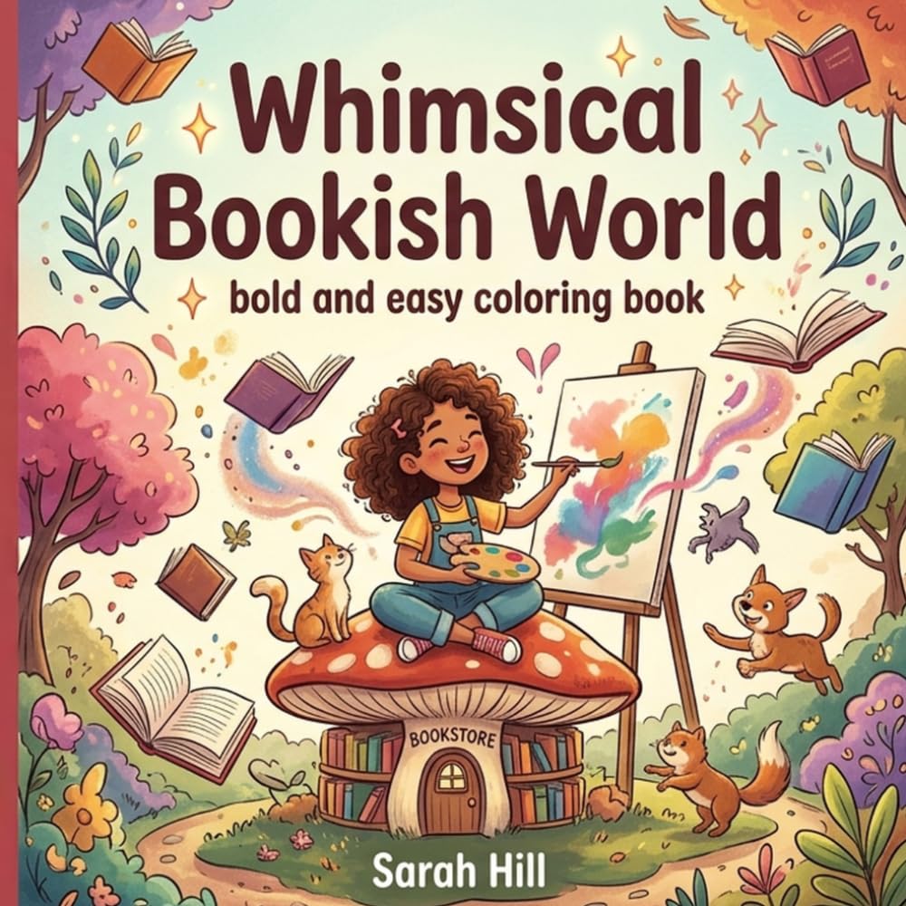 Whimsical Bookish World: A Bold & Easy Coloring Book with Over 50 Whimsical Book-Themed Illustrations