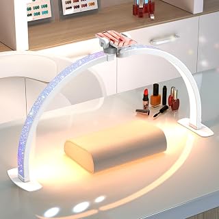 Professional Large Half Moon Light for Nail Desk with Phone Holder, 29" Arch Light for Nail Techs Nail Desk Lamp for Manicure Table, Salon, Nail Tech Lamp with Rhinestone-Encrusted(White, Large)