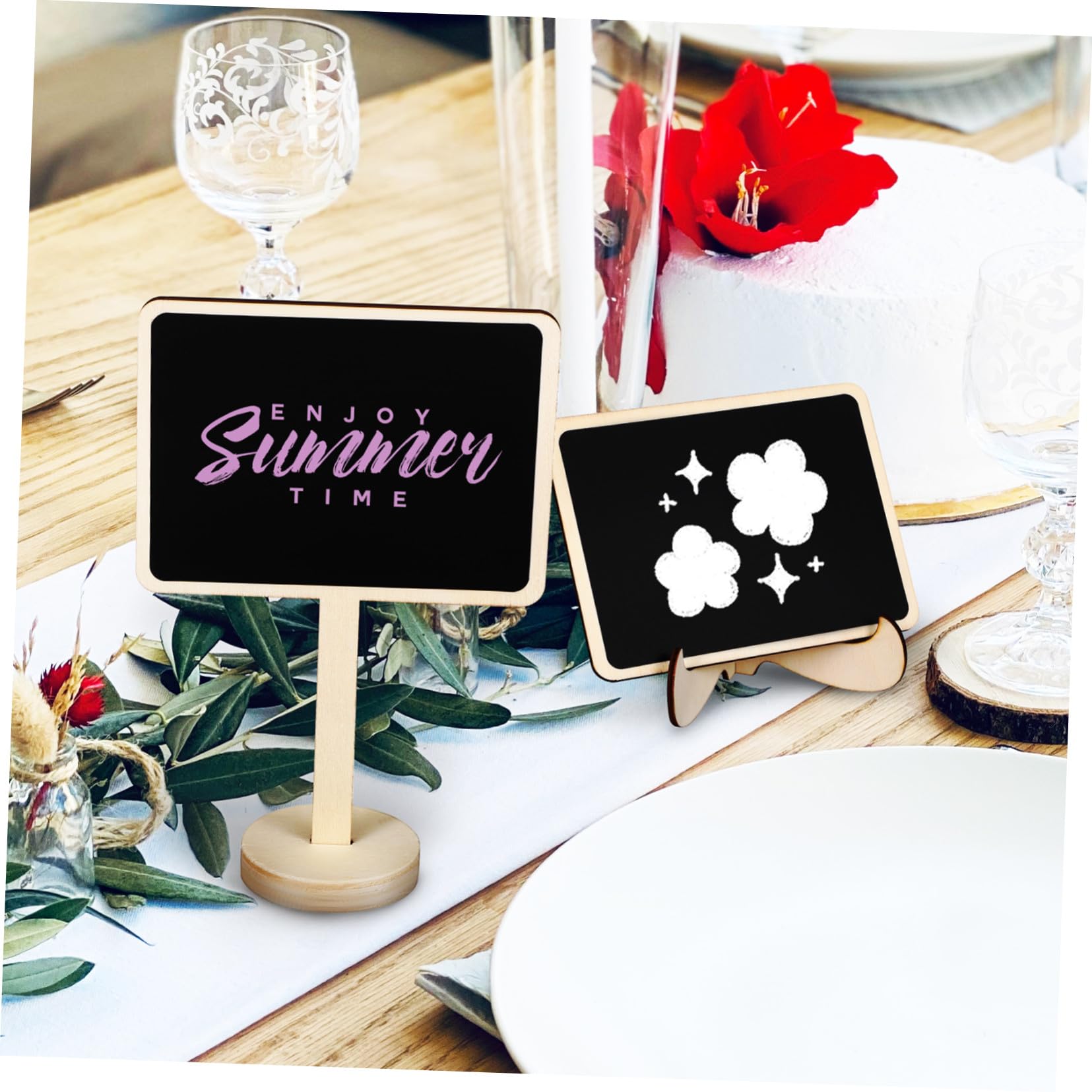 Angoily 2 Ensembles Mini Ardoises Rectangulaires Bois avec Support Étiquettes Effaçables pour Buffet et Fêtes Lot de Tableaux Noirs avec Craies et Stickers Décoration et