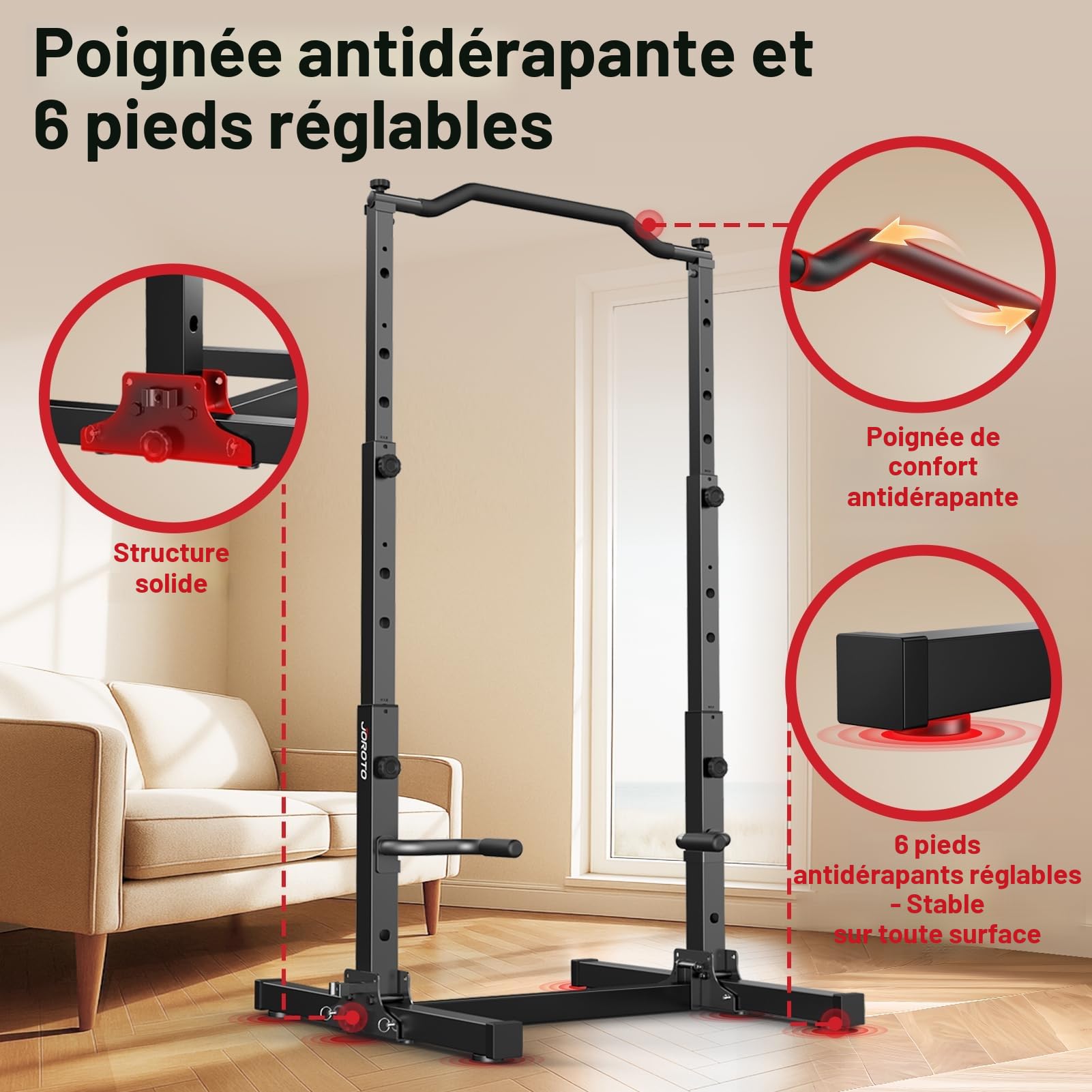 JOROTO Pliable Power Tower Barre de Traction & Dip Station, Autoportante Station de Musculation, Réglable en Hauteur, 5 en 1 Appareil d'Entraînement Dorsal pour la Maison Multifonction, 172KG Capacité