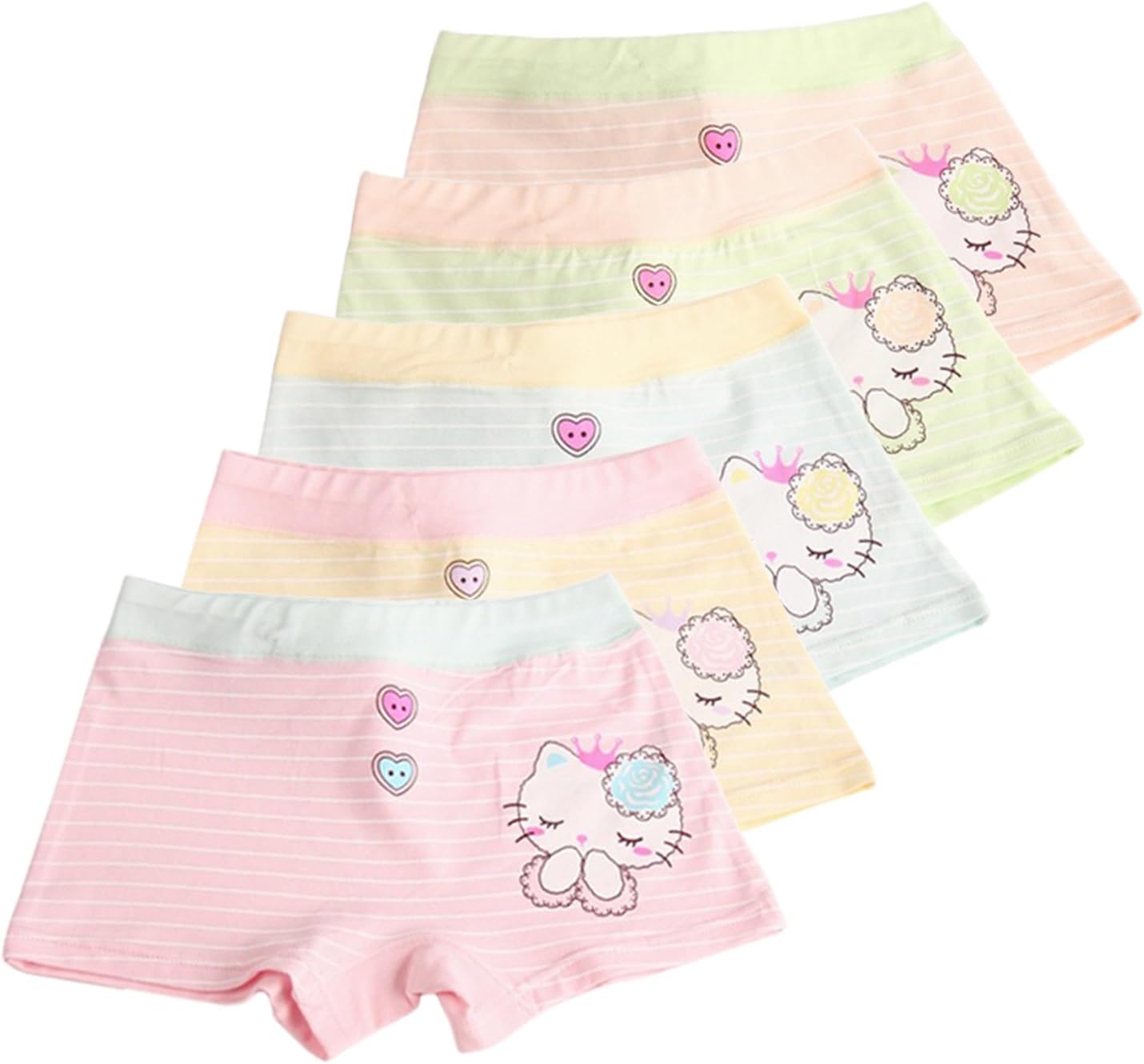 XPXGMT5 Pack Stripe Lovely Cat Little Girls Boyshorts Knicker Baby Girl Cotton Boxer Briefs Hipster Underwear 4-10 Years
