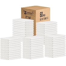 ZUPERIA White Bath Towels Bulk 60 Pack 22 x 44 Inches - 100% Cotton Economy Light Weight Towels for Commercial Use - Quick Dry, Ultra-Soft, and Absorbent Bulk Towels
