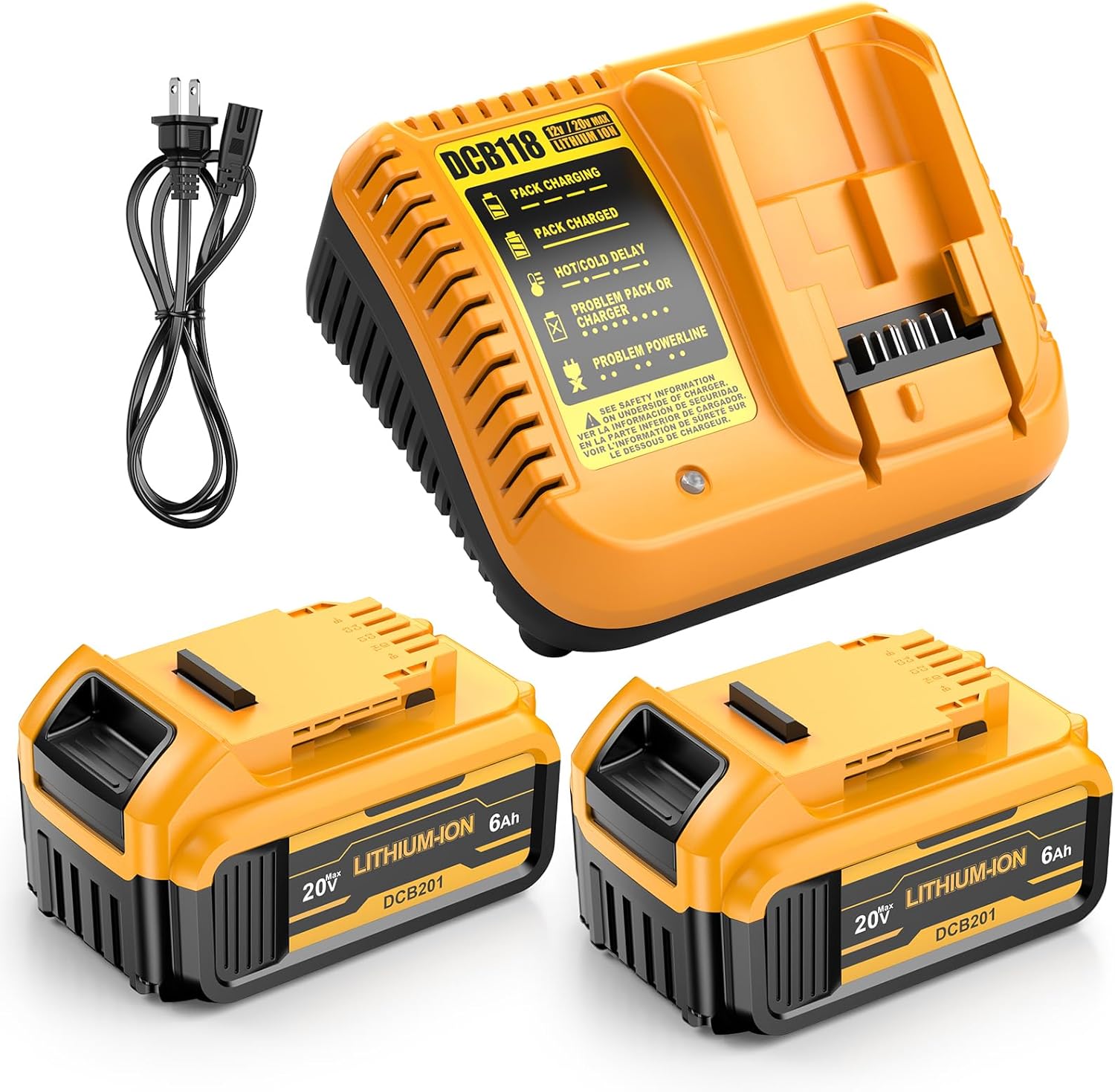 Upgraded 2 Pack 20v Max 6.0mAh Replace Battery for Dewalt, DCB200 DCB201 Replacement Battery with DCB201 Battery Charger Station