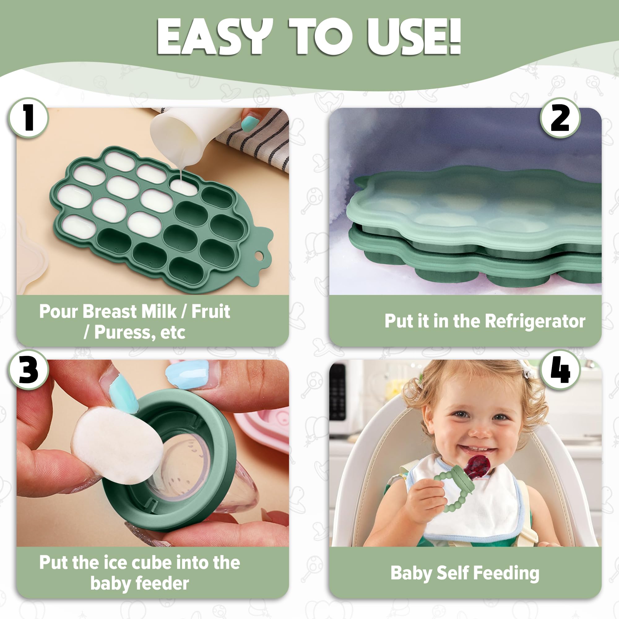 O'doe Baby Weaning Set – 15 Pcs Silicone Baby Feeding Set with Suction Plate, Bowl, Bib, Sippy Cup, Fruit Feeder, Freezer Tray