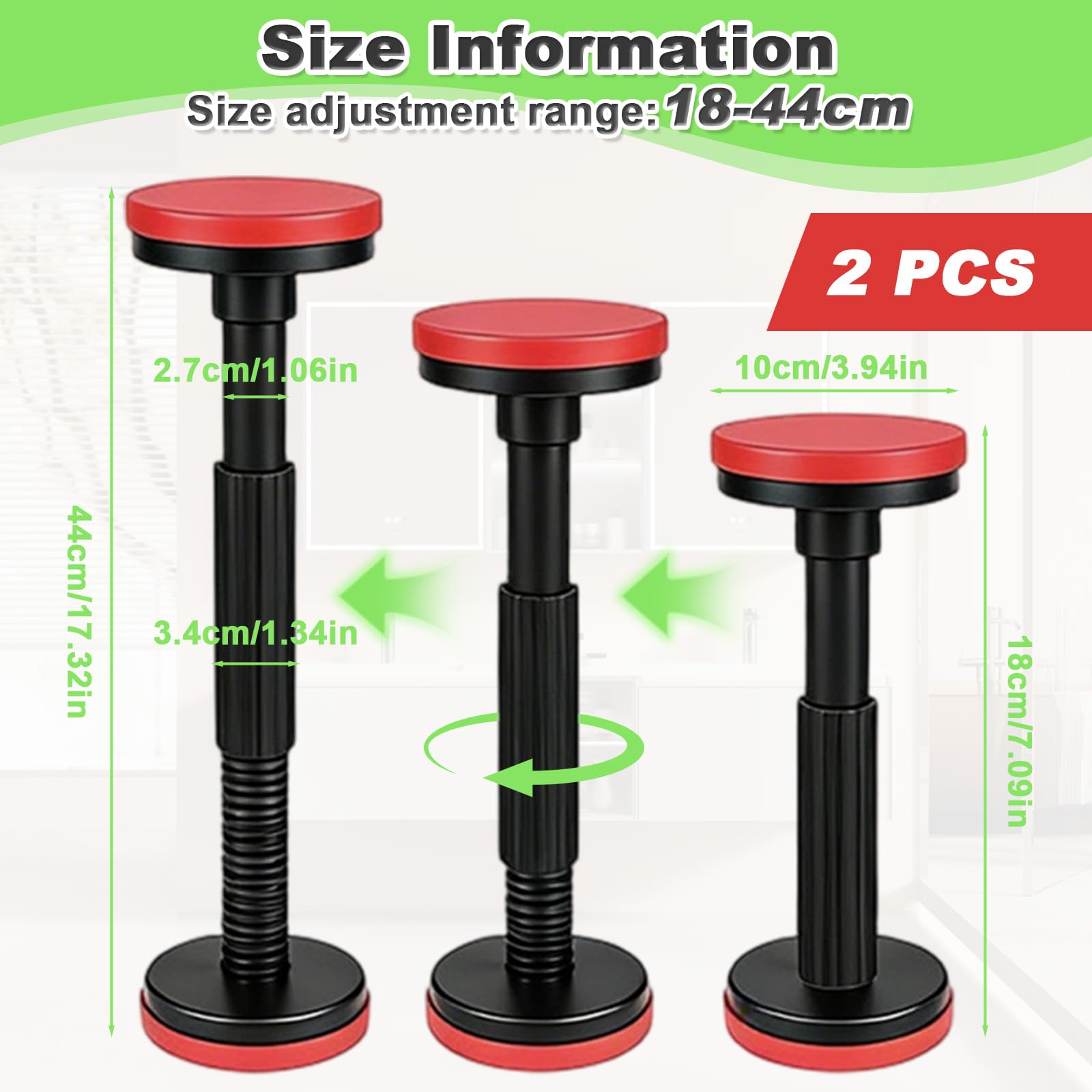 2 Varillas Puntales Telescopicos, Barra Aapoyo Extensibles Ajustable Nailon Alta Dureza Telescópica 18-45cm, Sistema Soporte Antideslizante Tercera Mano Hasta 200kg para Armarios Sofá Lavabo Muebles
