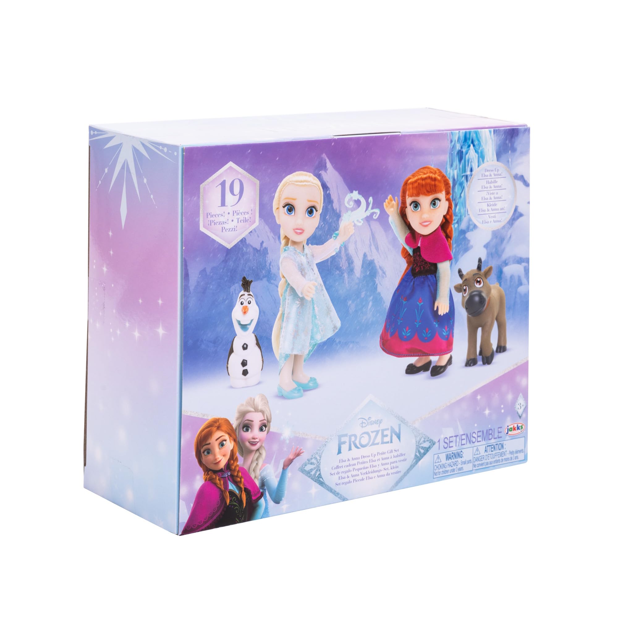 Disney Frozen Elsa & Anna Extra Fashions drobny zestaw upominkowy firmy Jakks Pacific – oficjalnie licencjonowany przez Disney, dla dziewczynek z dodatkowymi strojami