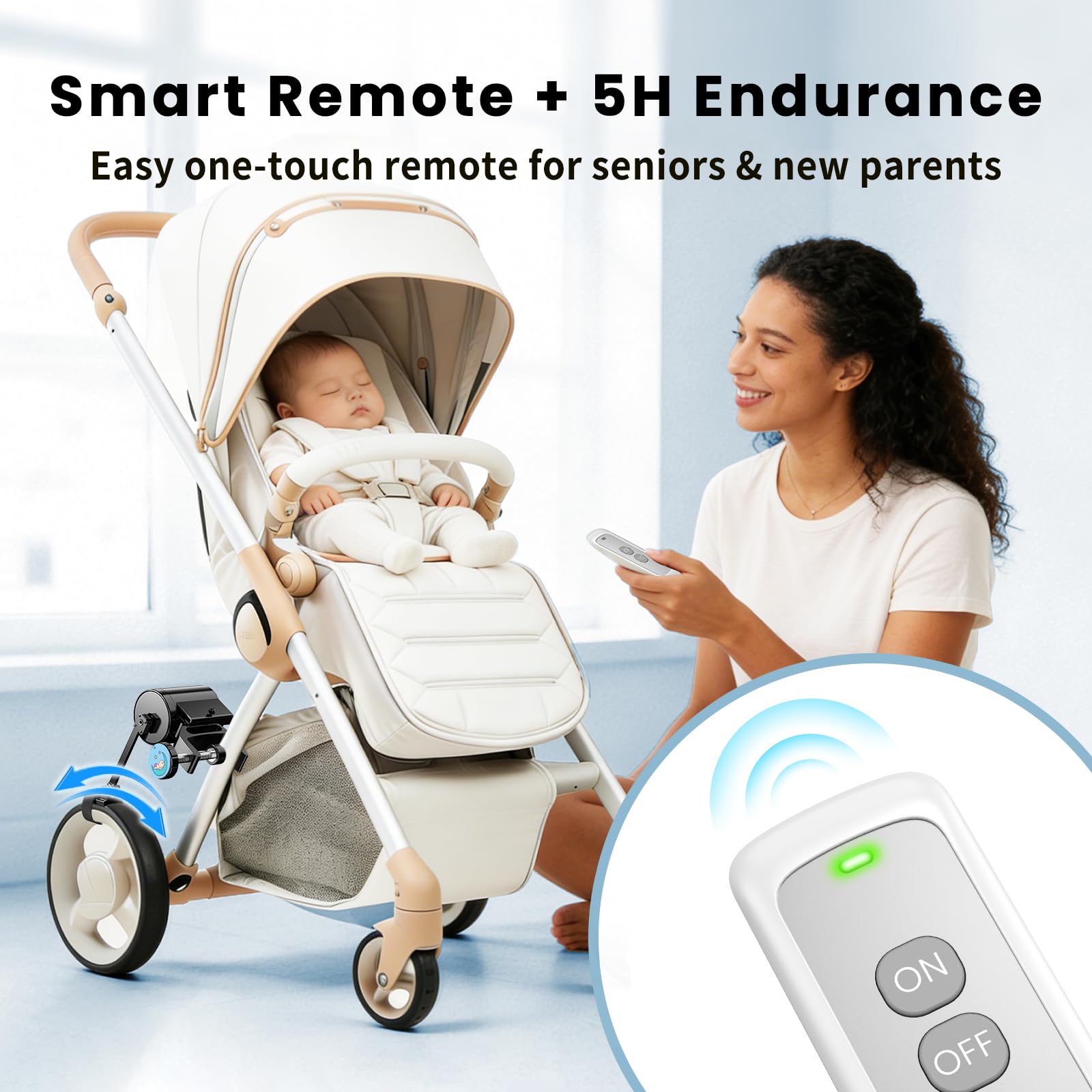 Baby Rocker Mains Libres, Glissement Courbe, Installation Sans Outil avec Télécommande, Bercement Poussette pour Bébé