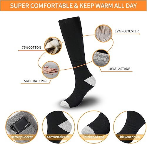 Miniatura 2 de Calcetines calefactados para hombres y mujeres con 4500 mAh con batería eléctrica calentada 5-10 horas de calefacción, calcetines calientes de