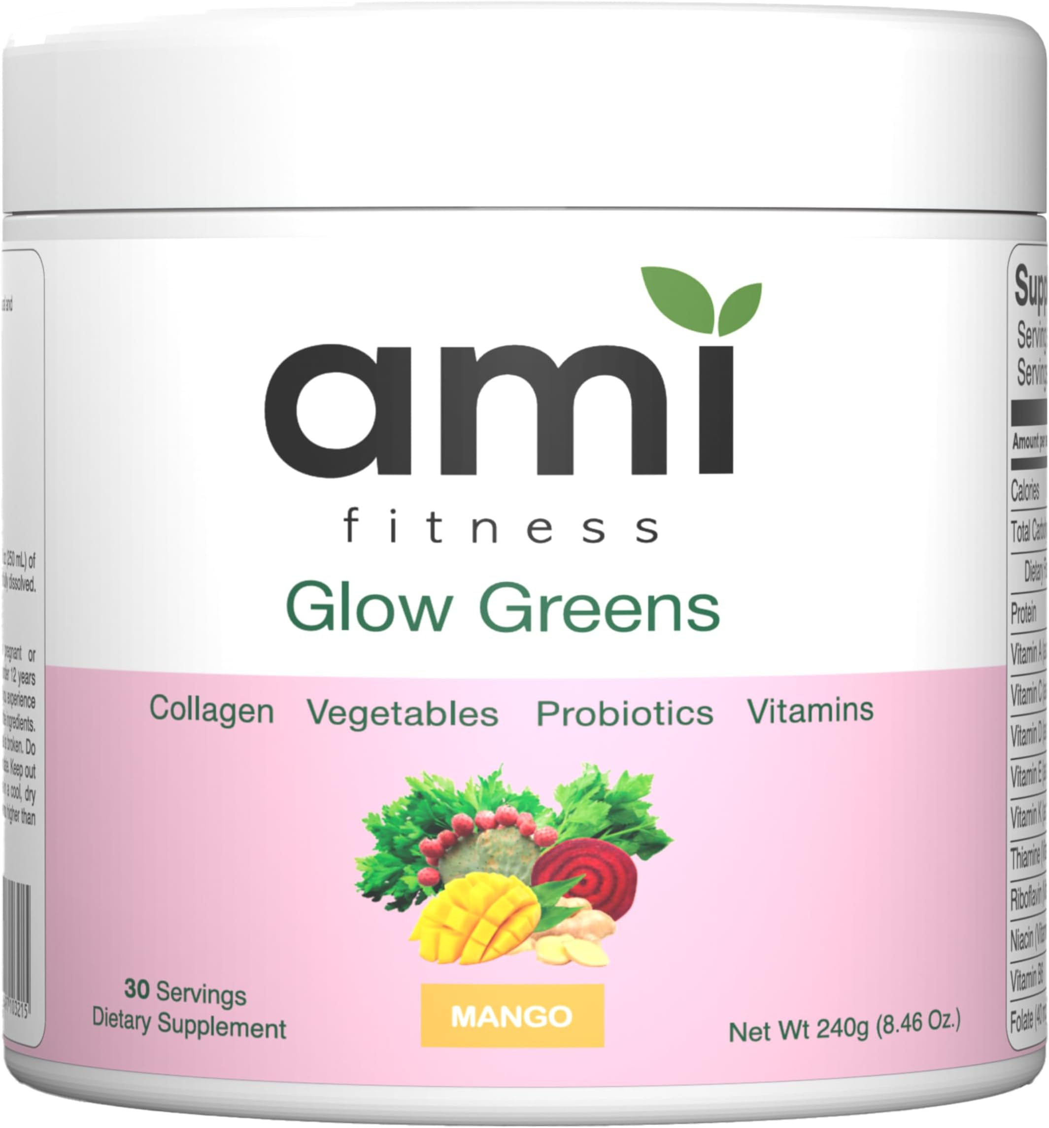Glow Greens, Green Powder with Collagen - 30ct, Pineapple Coconut