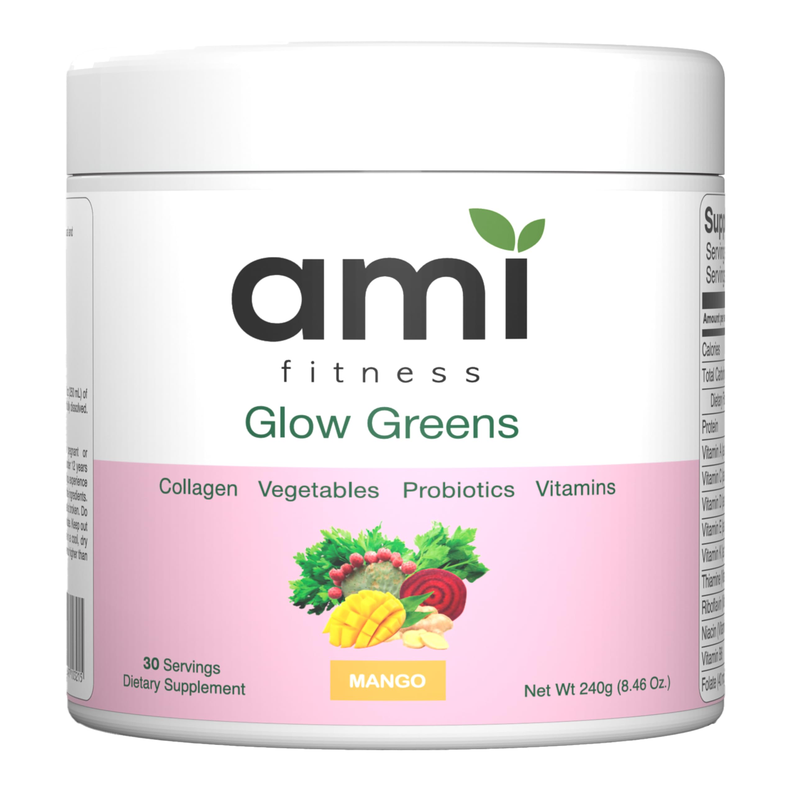 Glow Greens Powder, Collagen with Probiotics, Vitamins, Digestive Enzymes, Superfoods, Gut Health, Bloating Relief, Radiant Skin, Natural Glow, Spirulina, 30 SVG, Mango