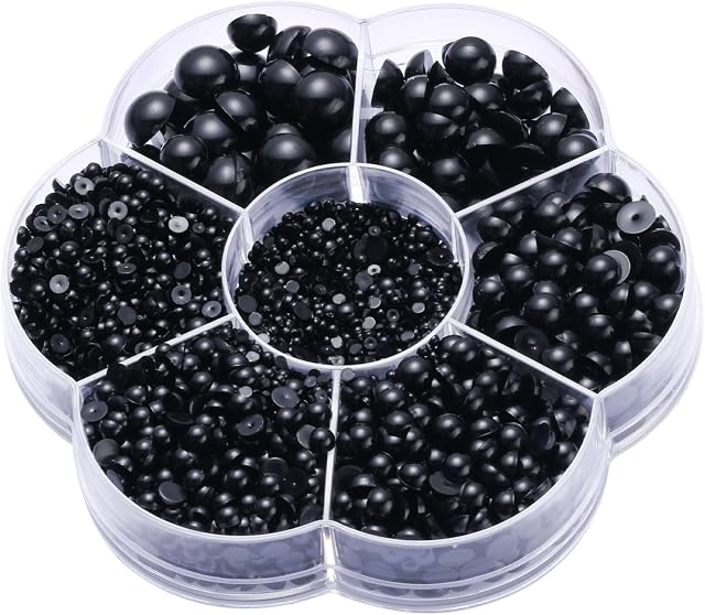 SAVITA 5600Pcs 2/3/4/5/6/8/10mm Half Round Pearls Beads, Flatback Pearl Beads Luster Loose Cabochon Pearls for DIY Crafts Necklaces Bracelets Jewelry Decorations Wedding Dress Nail Art (Black)