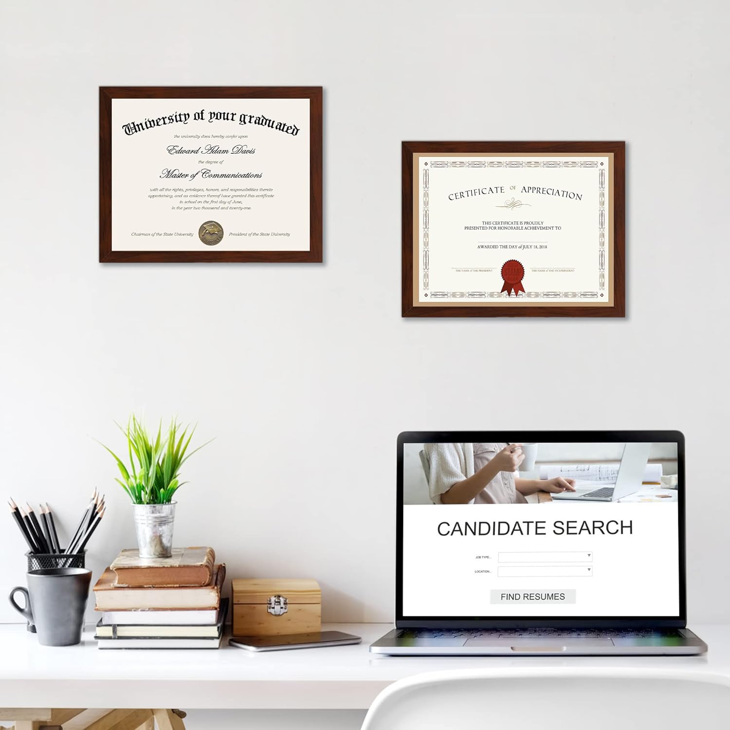 upsimples Certificate Frame with High Definition Glass, 8.5 by 11 Picture Diploma Document Frames for Wall and Tabletop,Mahogany 5 Pack