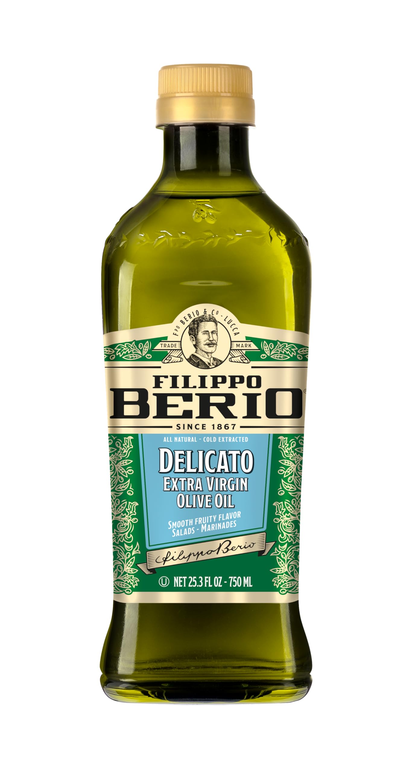 Cold Pressed Extra Virgin Olive Oil, Delicato, 25.3 Ounce rPET Bottle, Contains Polyphenols