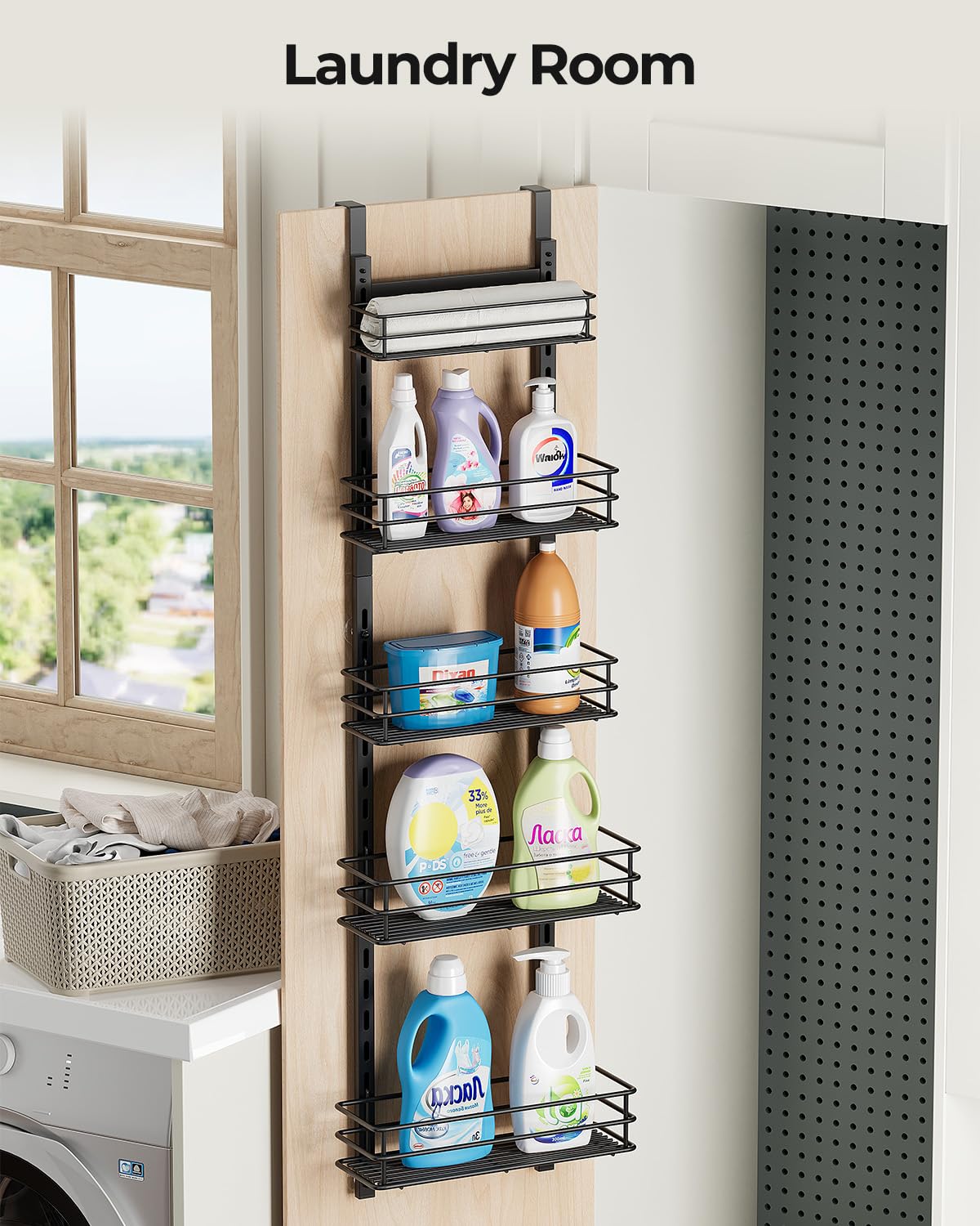 Organizador de despensa ajustable de 5 niveles sobre la puerta, estante para especias, estante colgante estrecho para almacenamiento y organización de cocina