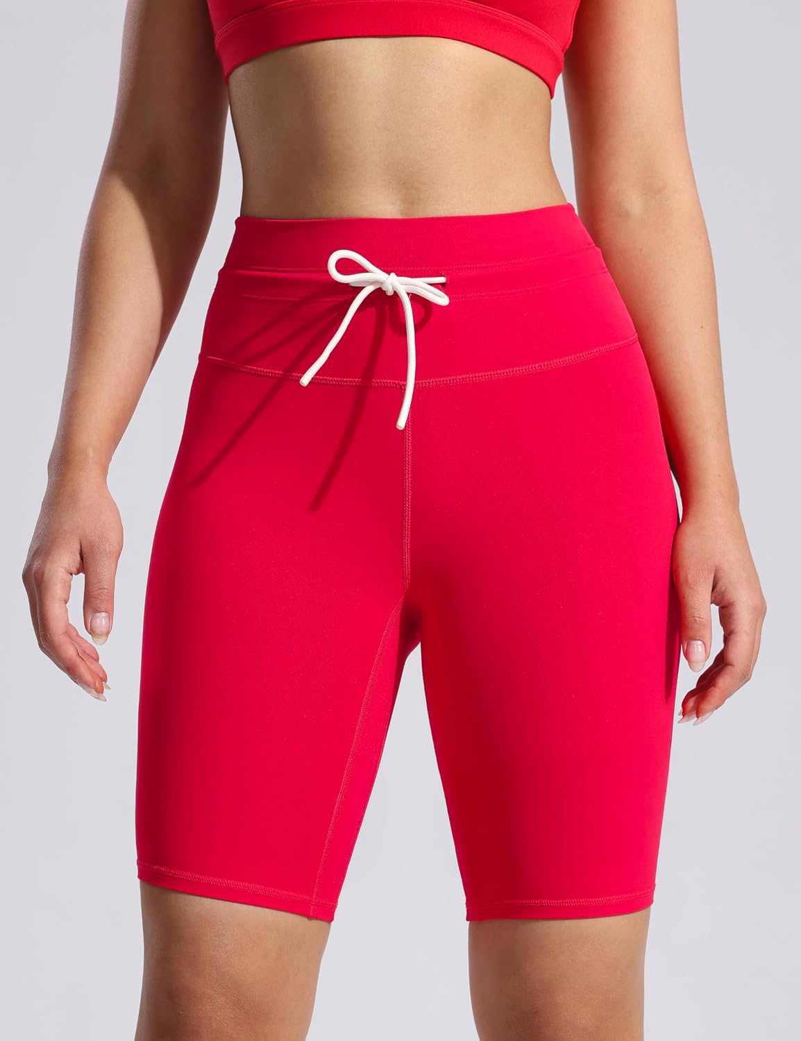 POSHDIVAH Women's Creamluxe Biker Shorts-6"/8" High Waisted Drawstring Running Gym Volleyball Yoga Workout Shorts