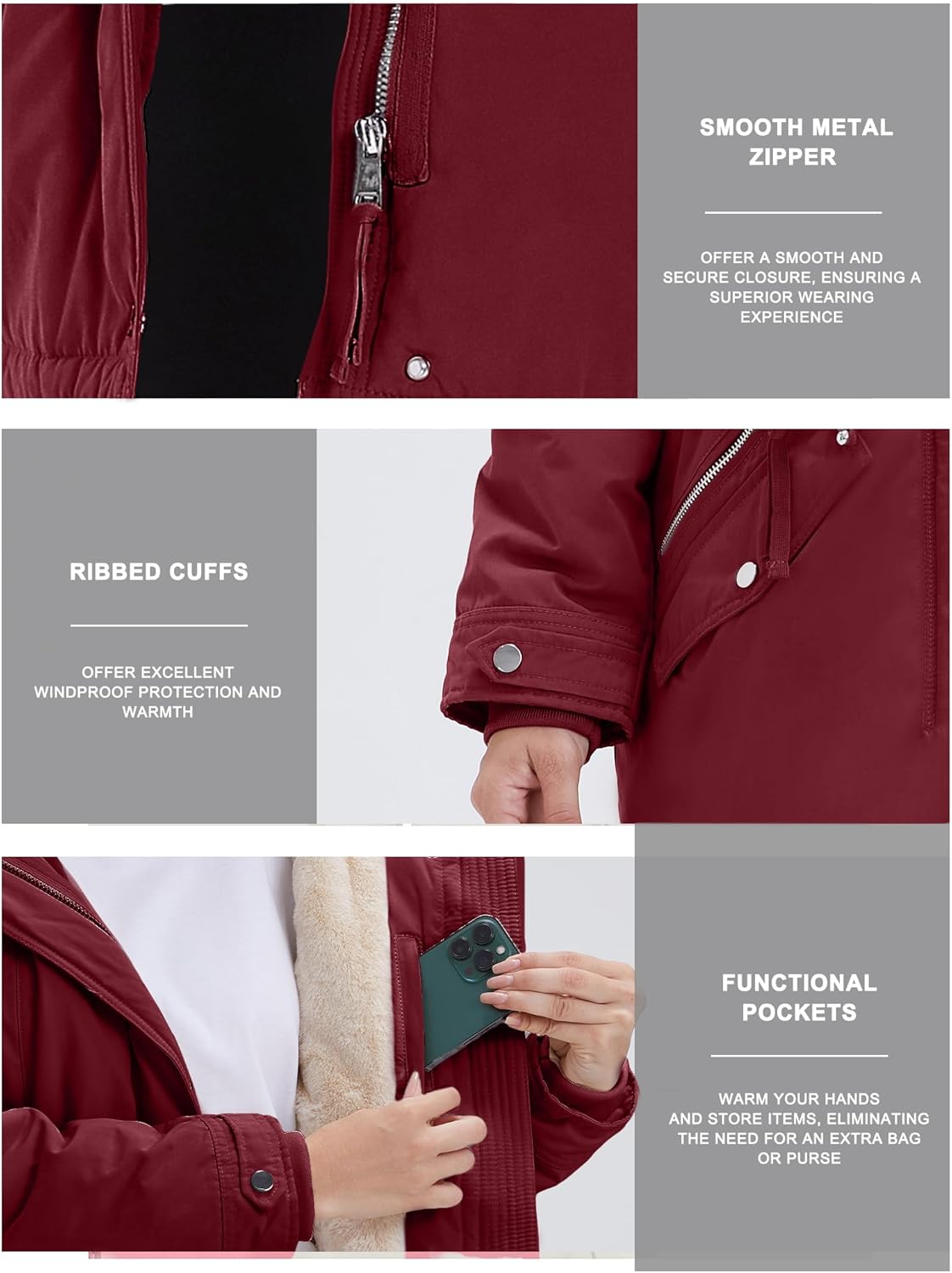 ROYAL MATRIX Women's Winter Coats Fleece Lined Parka Jacket Hooded Long Winter Warm Parka Coat with Pockets - Image 6
