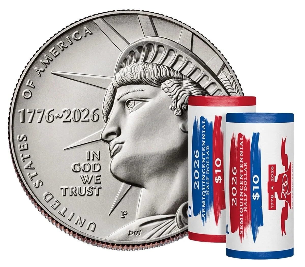 1776-2026 Semiquincentennial Enduring Liberty Half Dollar Two-Roll Set, 40 Uncirculated Coins, Philadelphia and Denver Mint